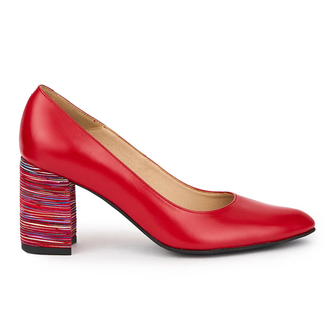 Pantofi dama din piele naturala rosie cu toc gros 8 cm 15505