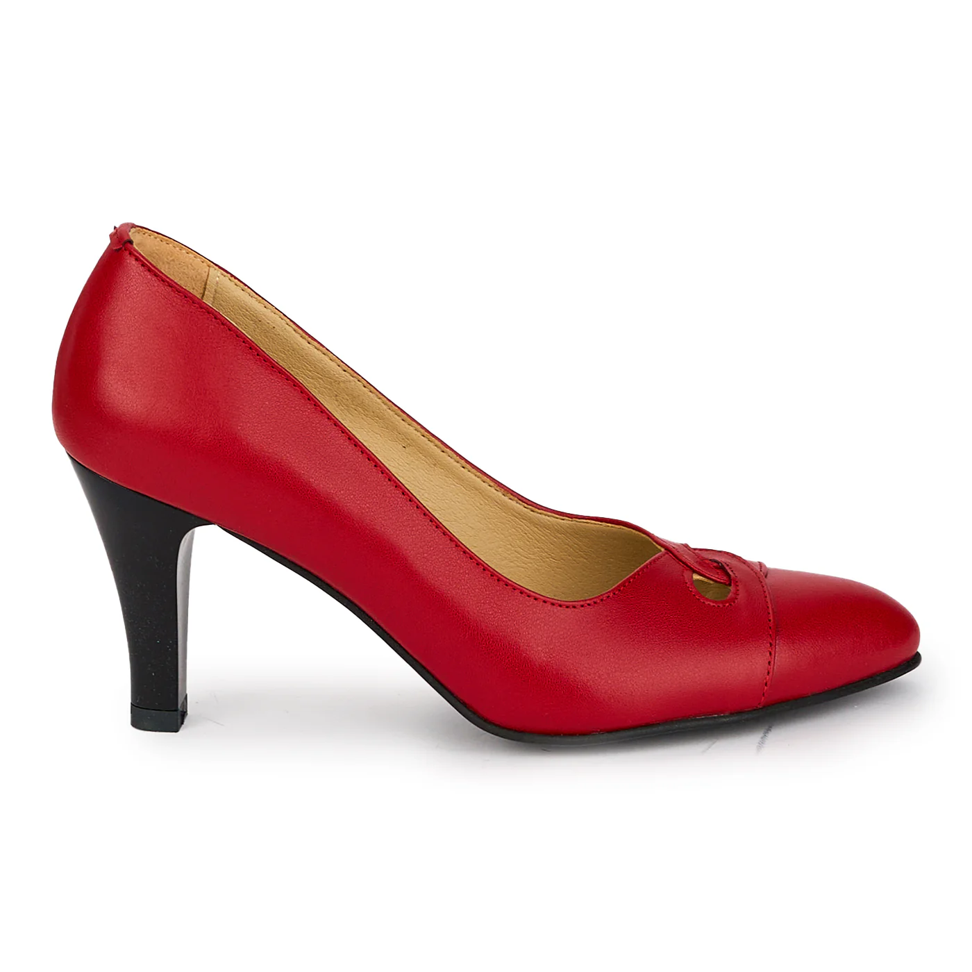 Pantofi dama din piele naturala rosie cu toc gros 8 cm 18127