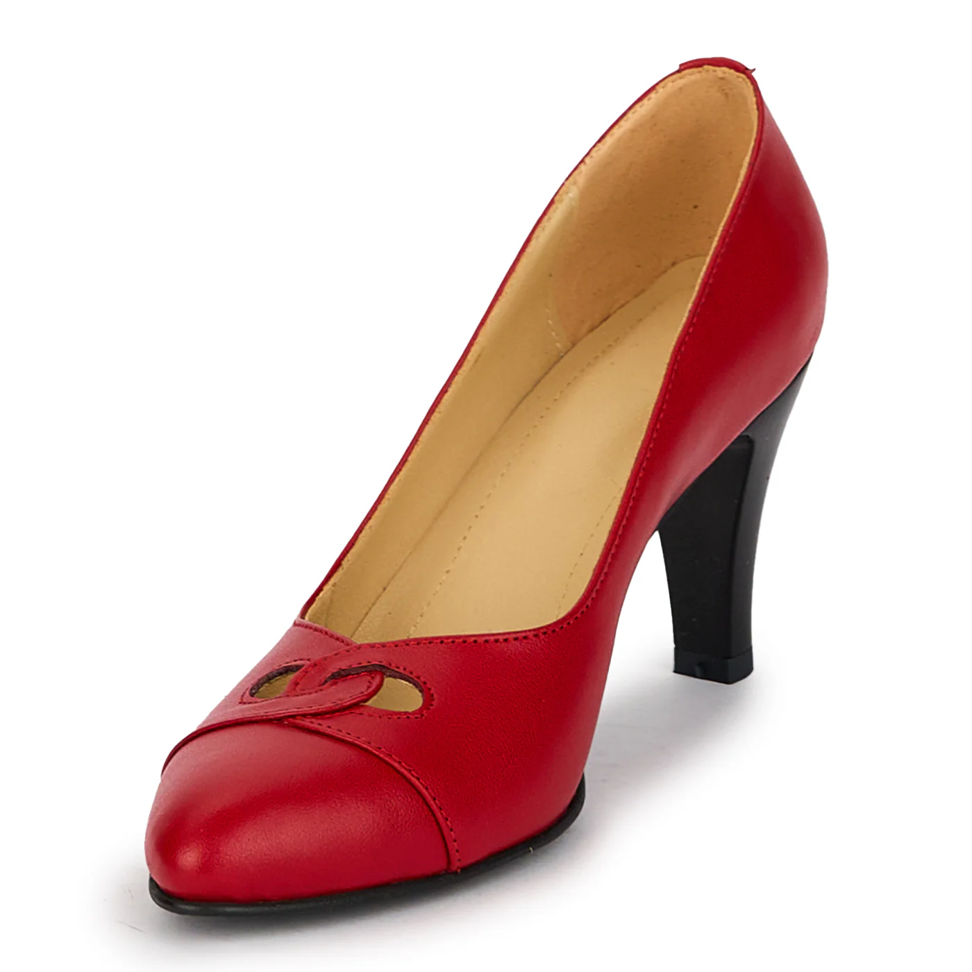 Pantofi dama din piele naturala rosie cu toc gros 8 cm 18127 - Image 3