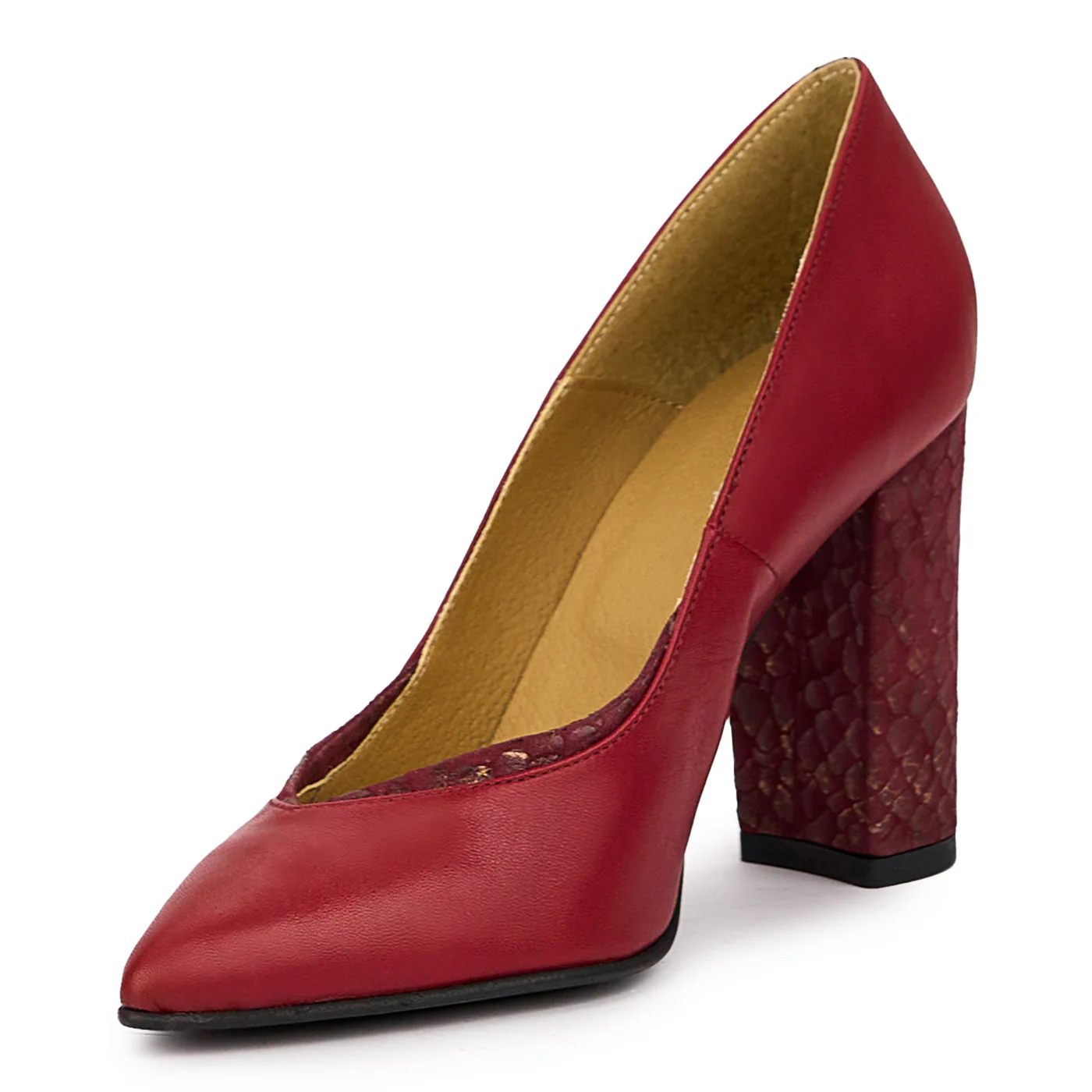 Pantofi dama din piele naturala rosie cu toc gros 9.5 cm 14414 - Image 3