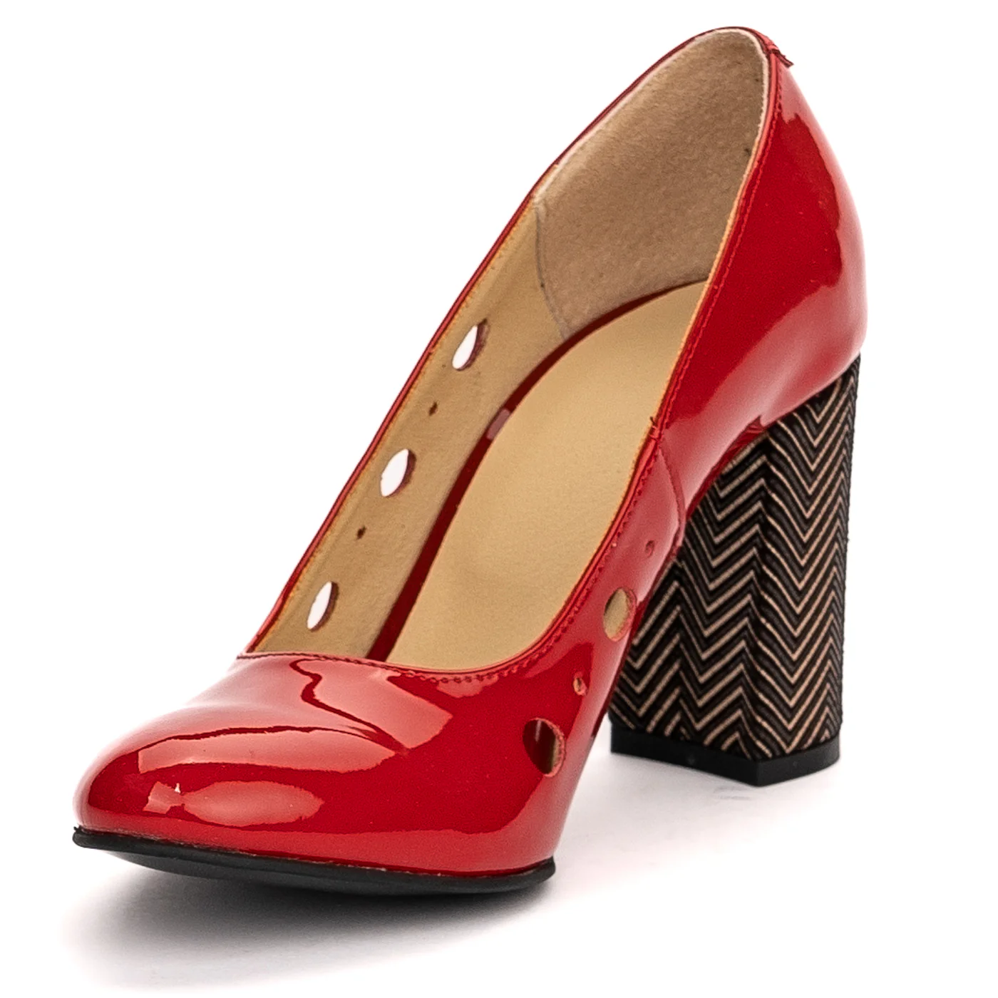 Pantofi dama din piele naturala rosie cu toc gros 9 cm 13509 - Image 3