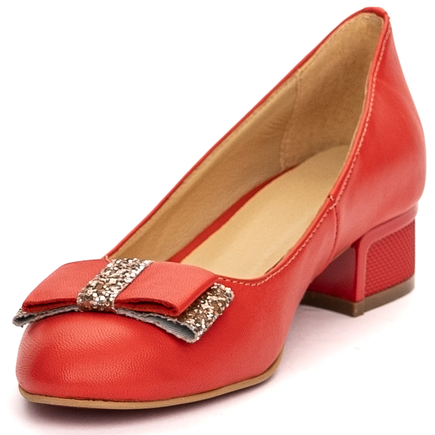 Pantofi dama din piele naturala rosie cu toc mic 3.5 cm 13491 - Image 3
