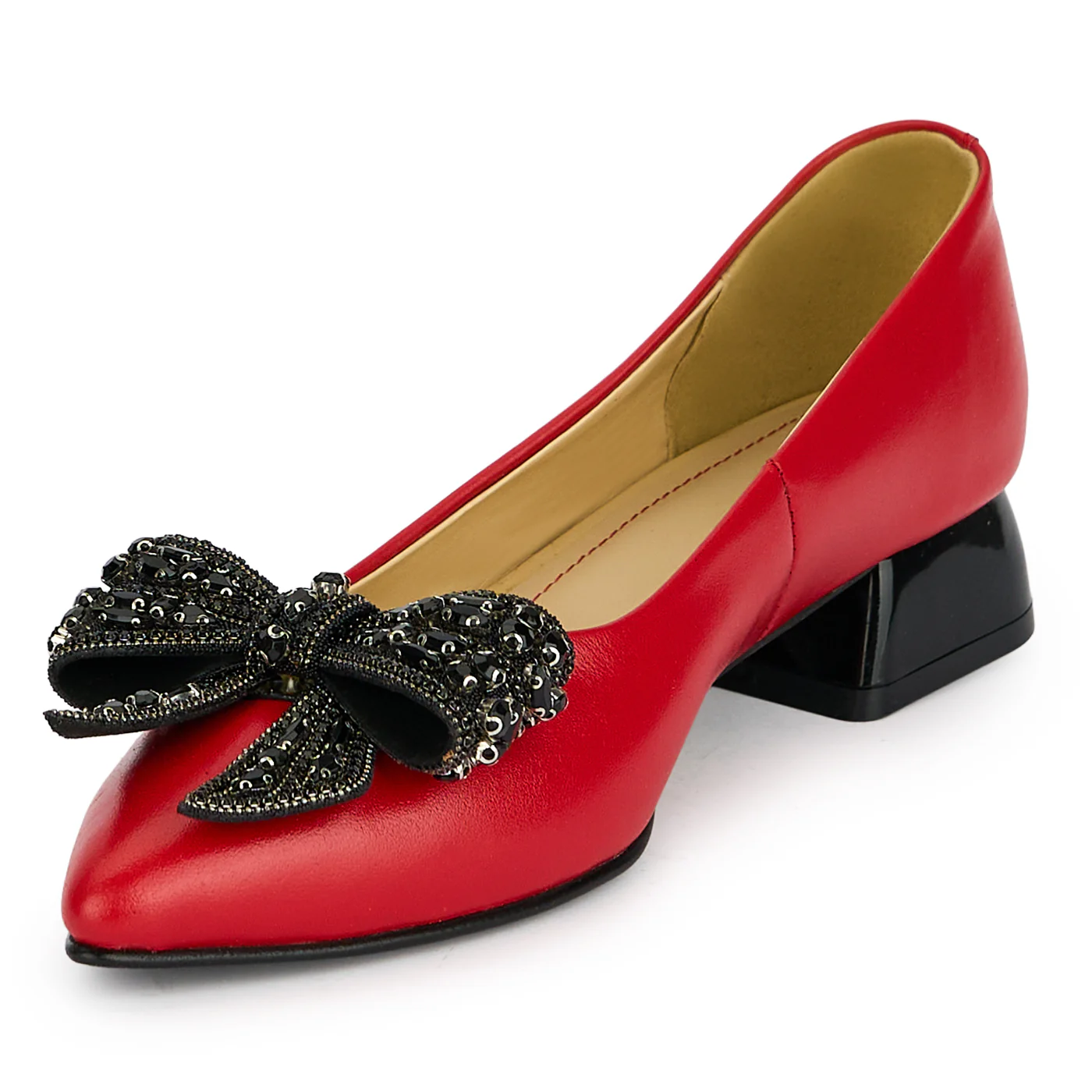 Pantofi dama din piele naturala rosie cu toc mic 3 cm 19422 - Image 3