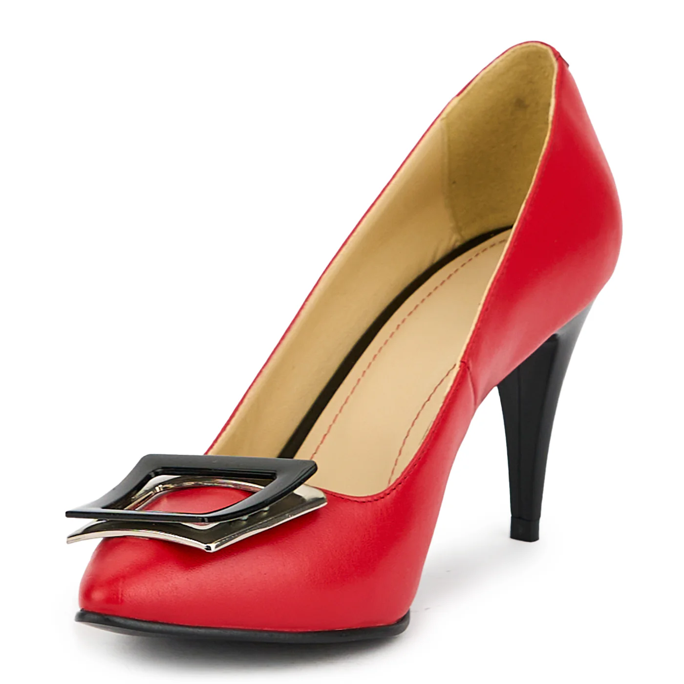 Pantofi dama din piele naturala rosie cu toc subtire 10 cm 15121 - Image 3