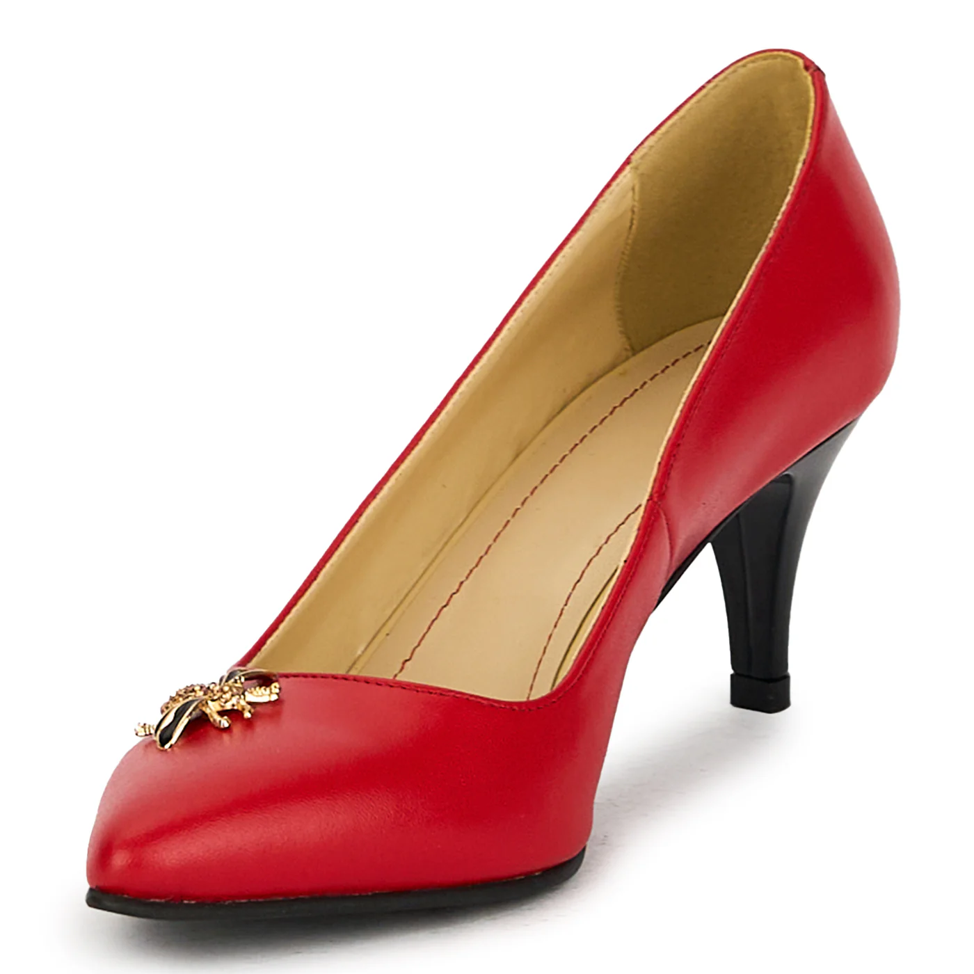 Pantofi dama din piele naturala rosie cu toc subtire 17501 - Image 3