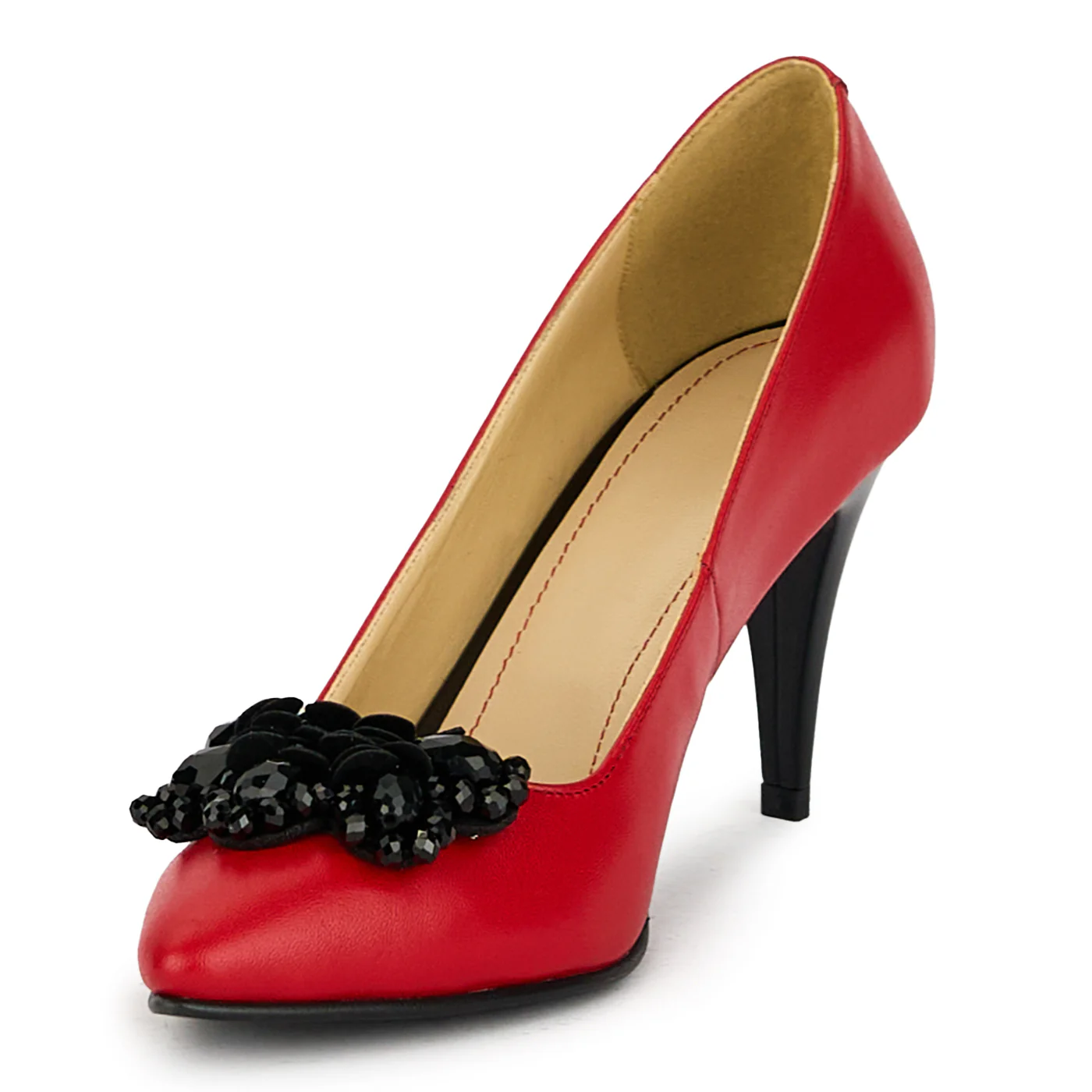 Pantofi dama din piele naturala rosie cu toc subtire 17520 - Image 3