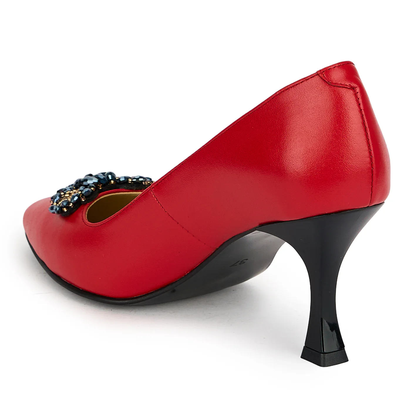 Pantofi dama din piele naturala rosie cu toc subtire 7.5 cm 19458 - Image 2