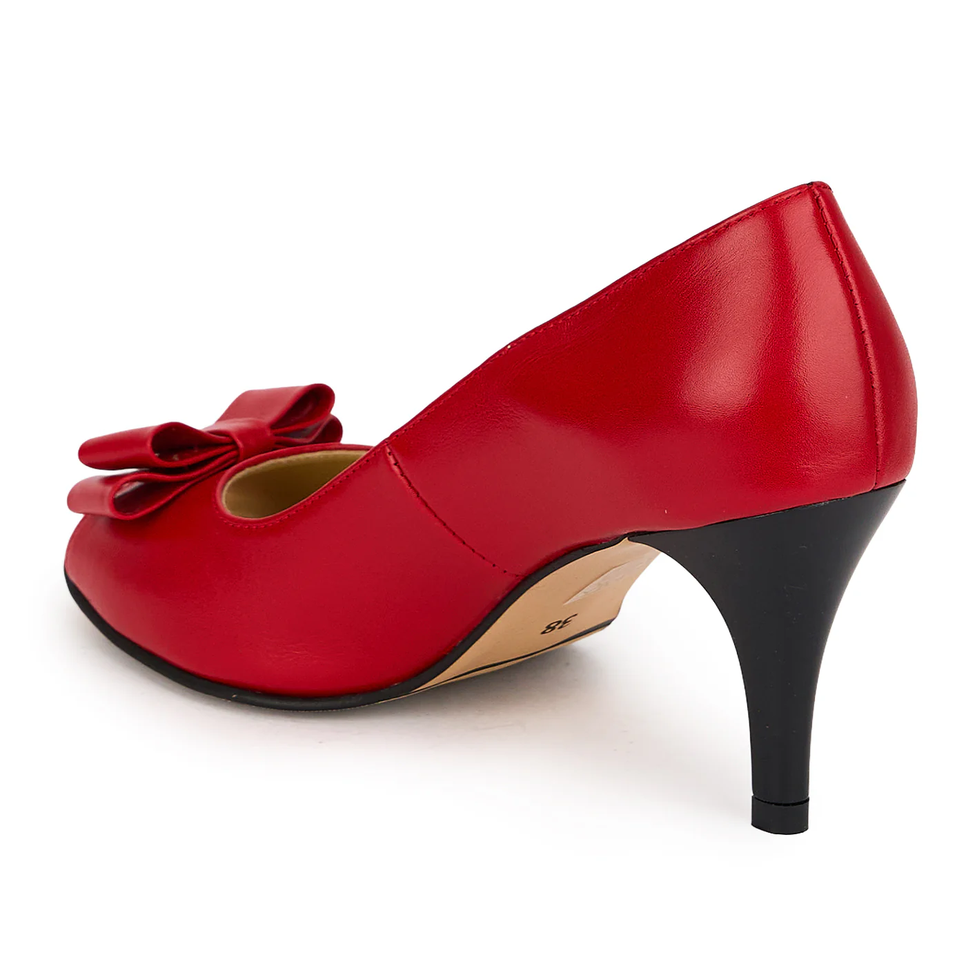 Pantofi damă din piele naturală rosie cu toc subtire 7.5 cm 19573 - Image 2