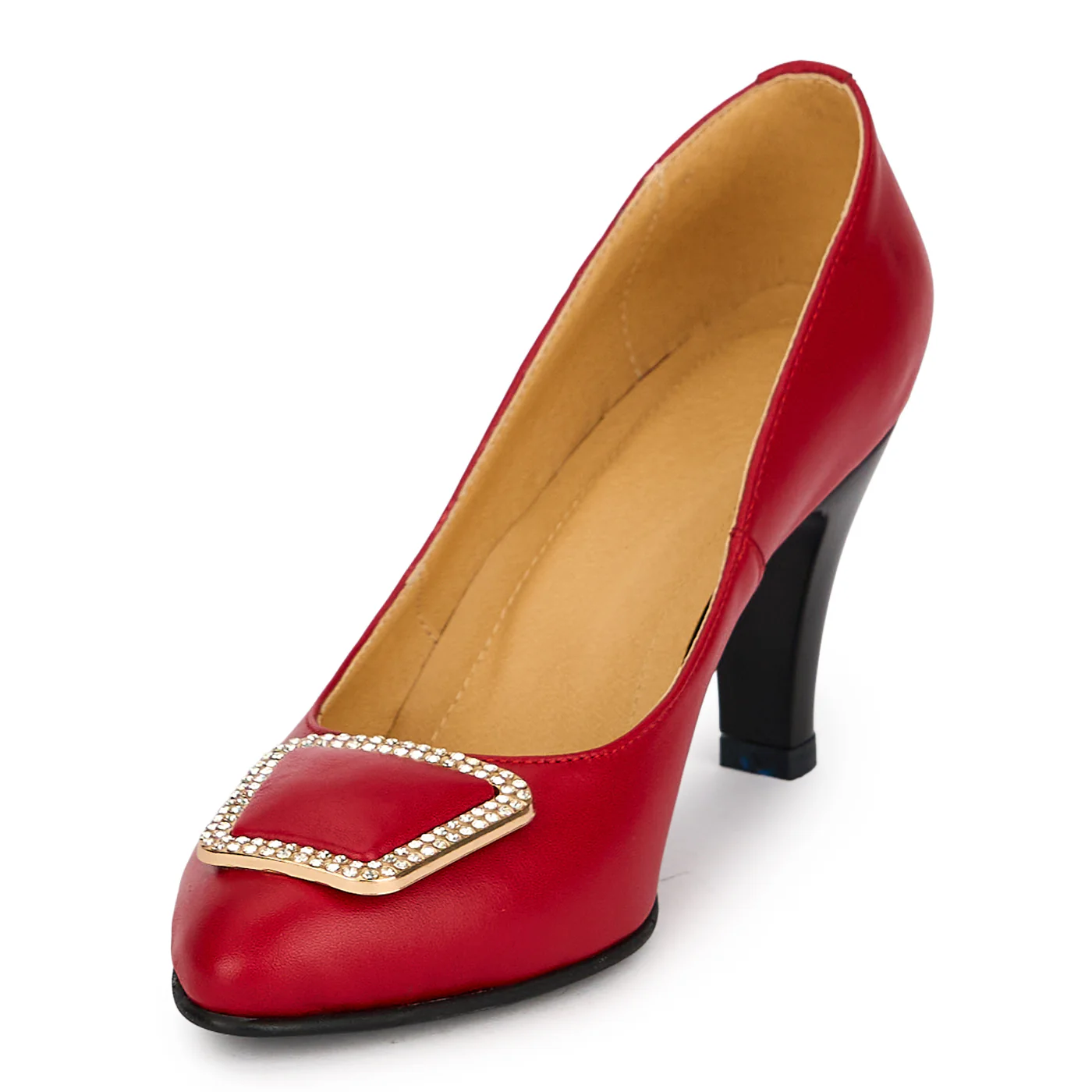 Pantofi dama din piele naturala rosie cu toc subtire 7.5 cm 19674 - Image 3