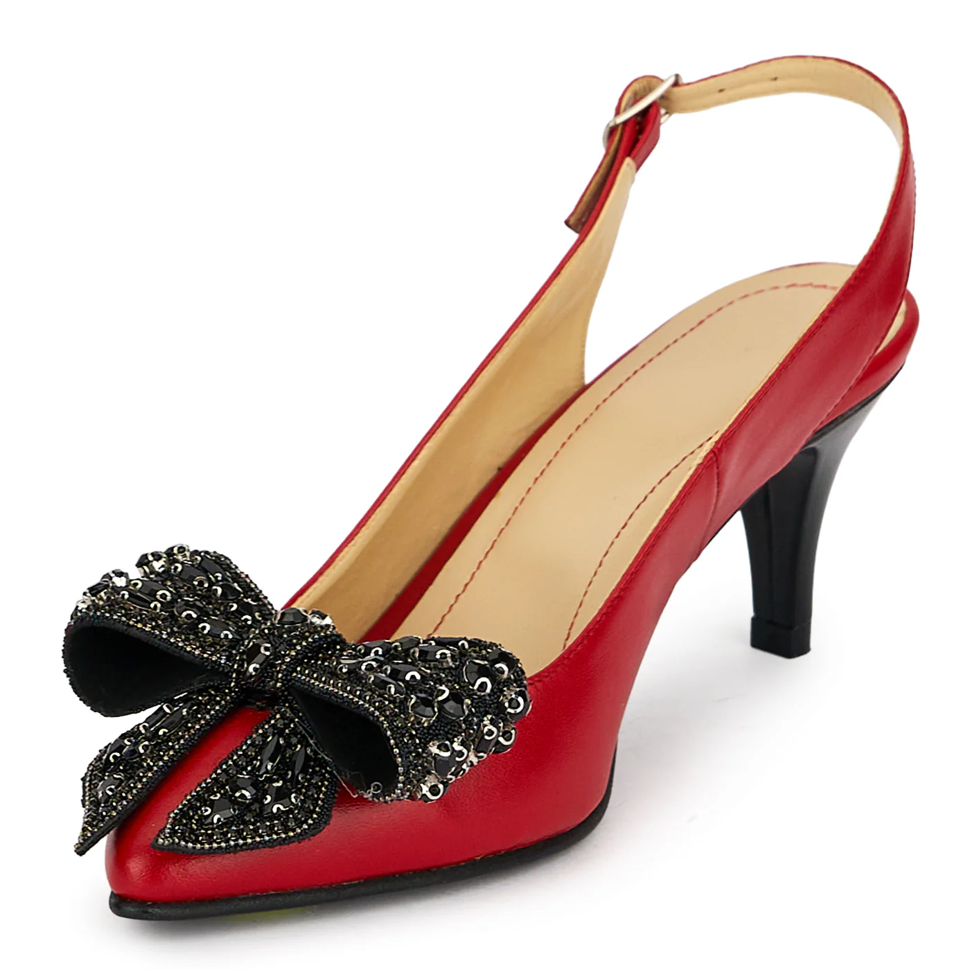 Pantofi dama din piele naturala rosie cu toc subtire 7.5 cm 19865 - Image 3