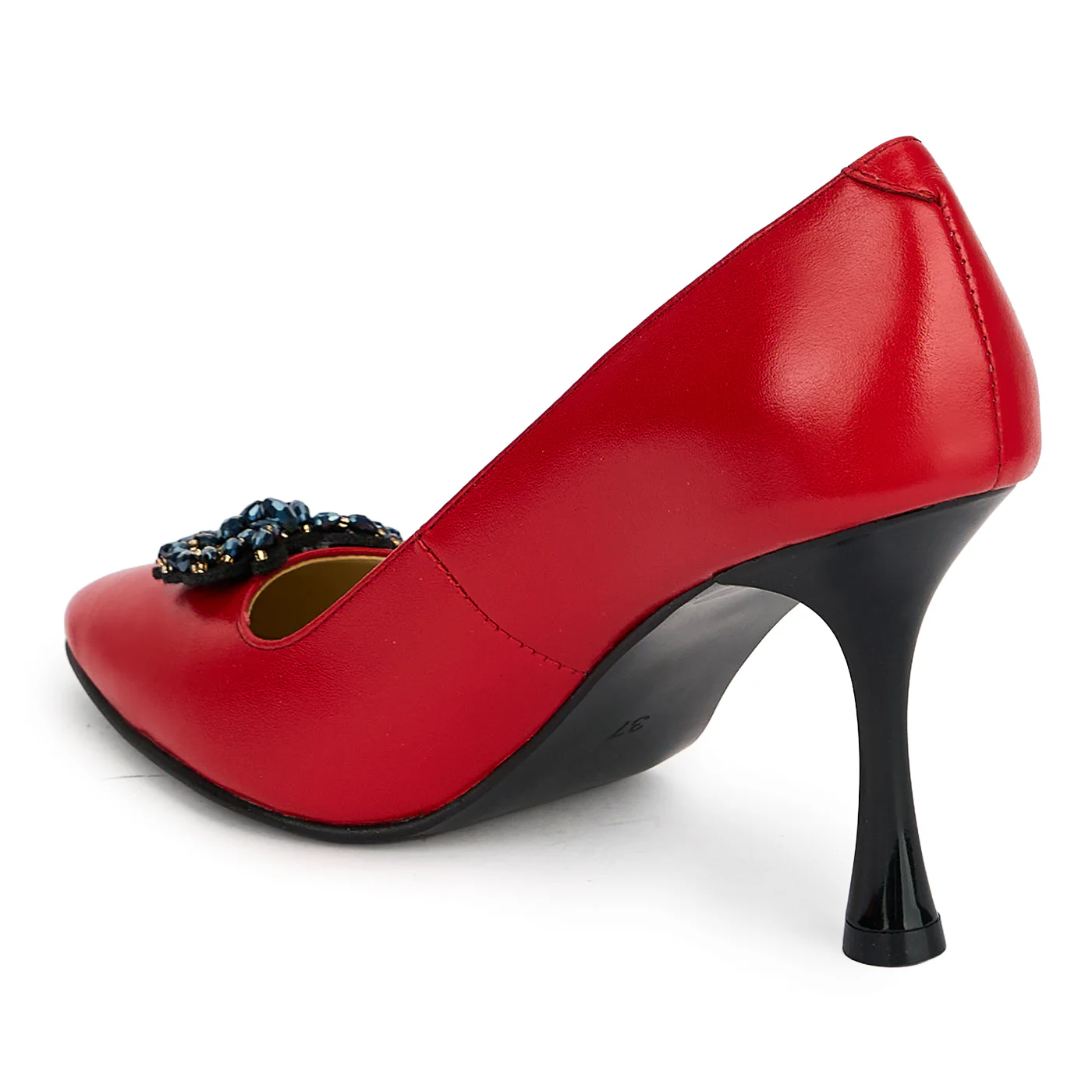 Pantofi dama din piele naturala rosie cu toc subtire 8.5 cm 19455 - Image 2