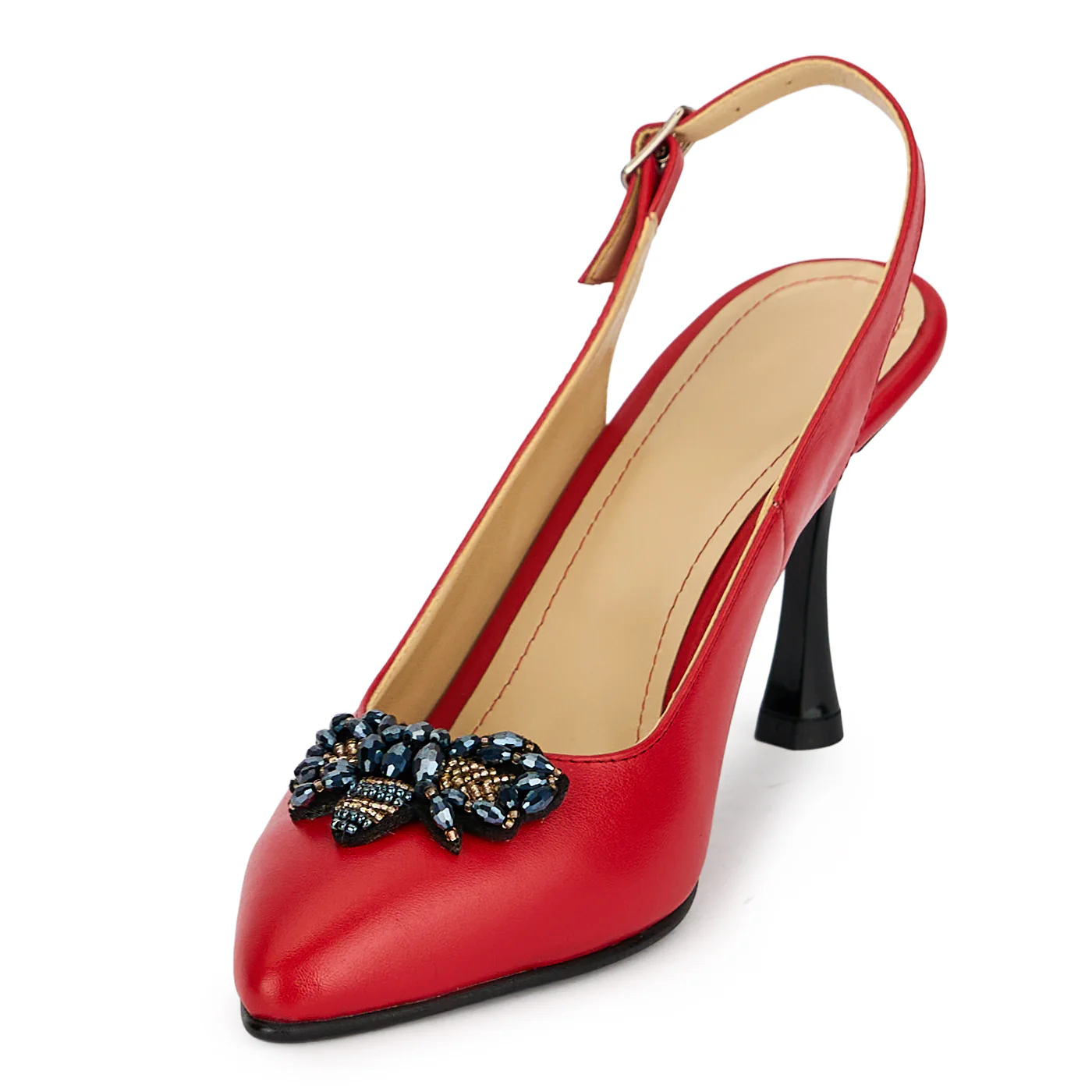 Pantofi dama din piele naturala rosie cu toc subtire 8.5 cm 19881 - Image 3