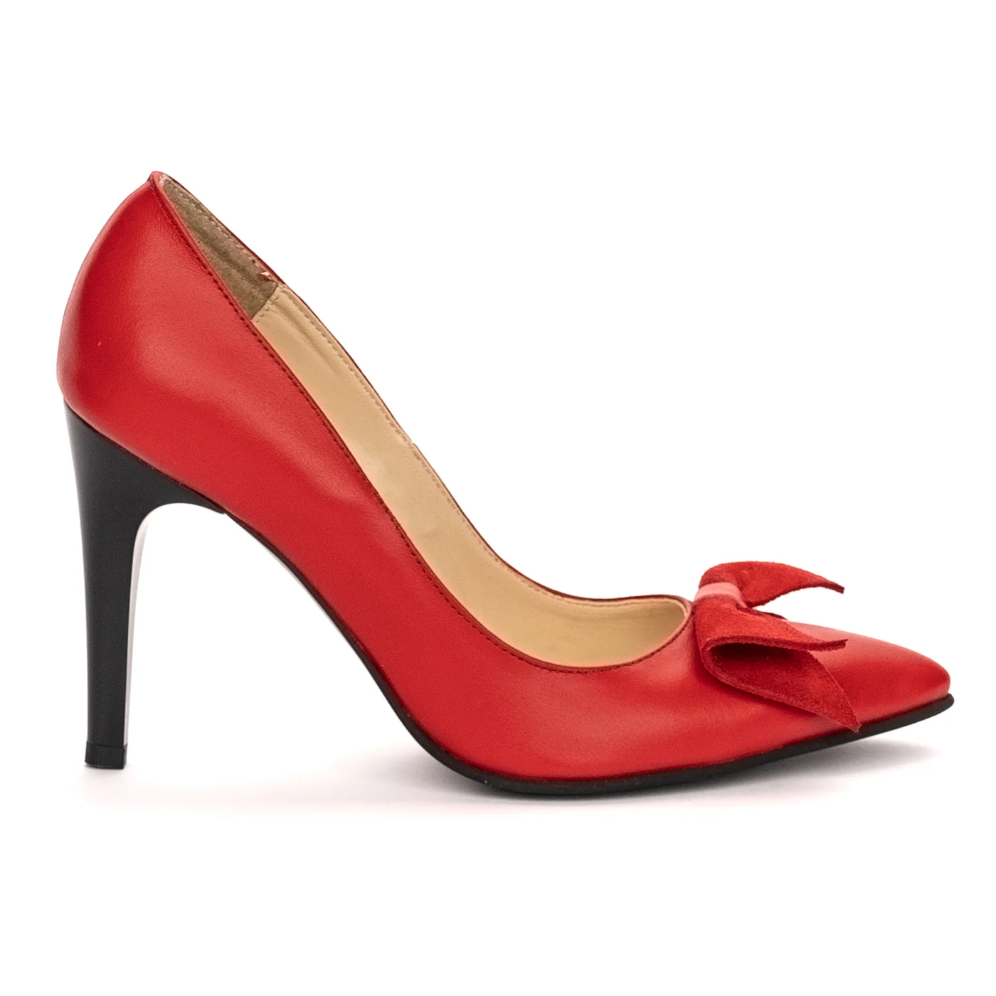 Pantofi dama din piele naturala rosie cu toc subtire 9.5cm 13412