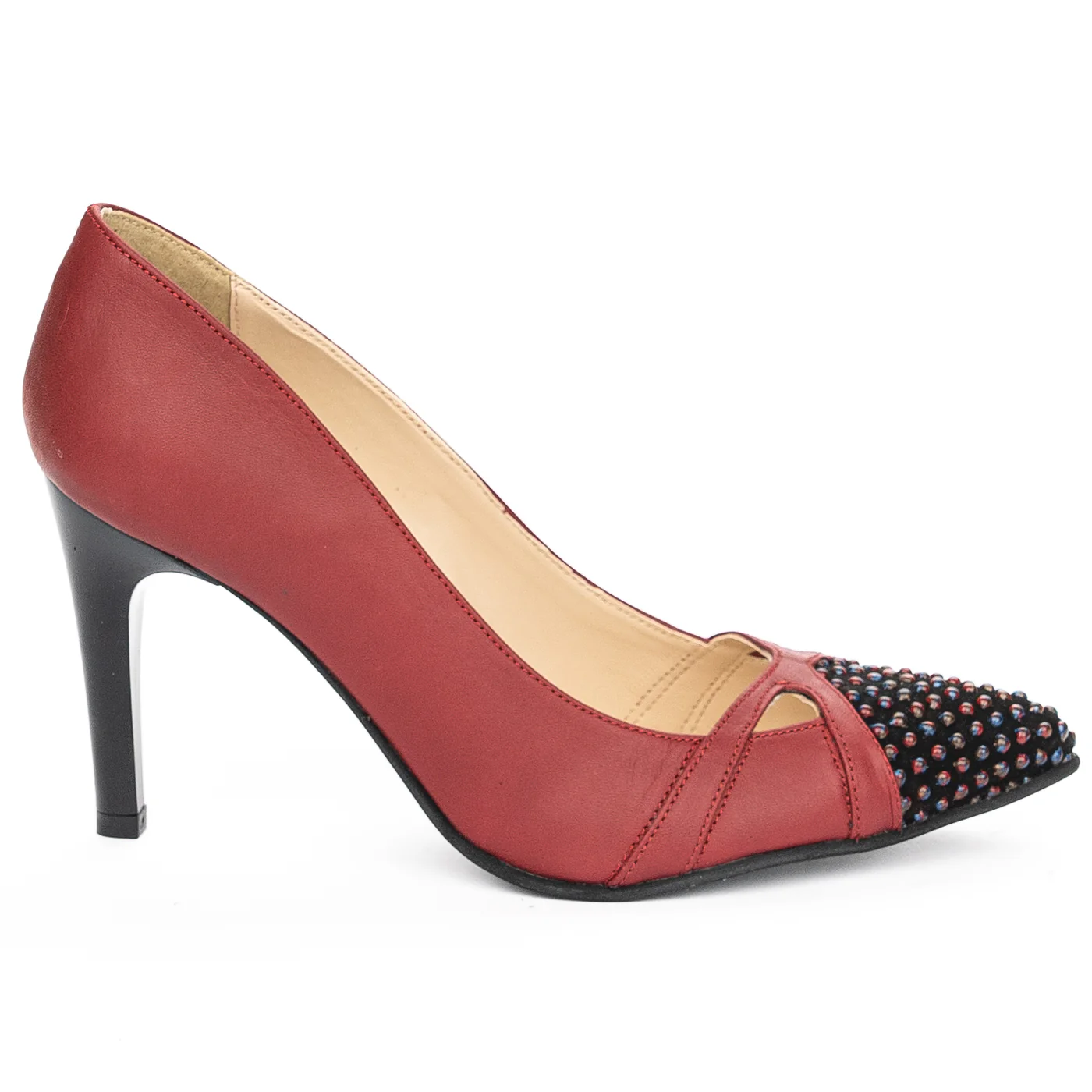 Pantofi dama din piele naturala rosie cu toc subtire 9 cm 13937