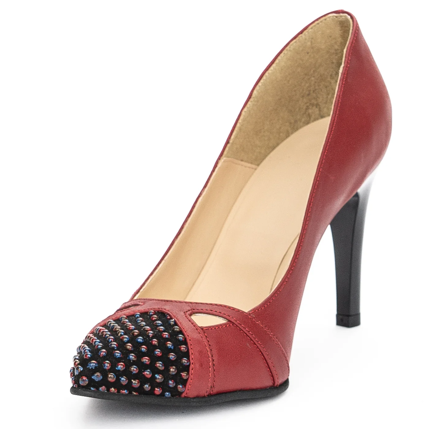 Pantofi dama din piele naturala rosie cu toc subtire 9 cm 13937 - Image 3