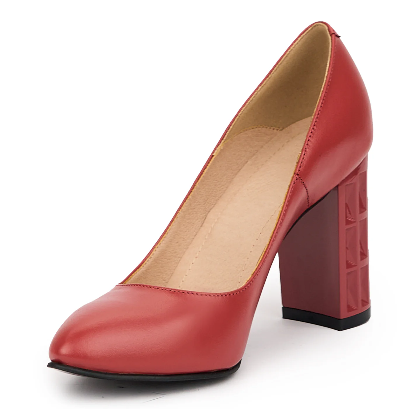Pantofi dama din piele naturala rosie toc gros 9 cm 14541 - Image 3