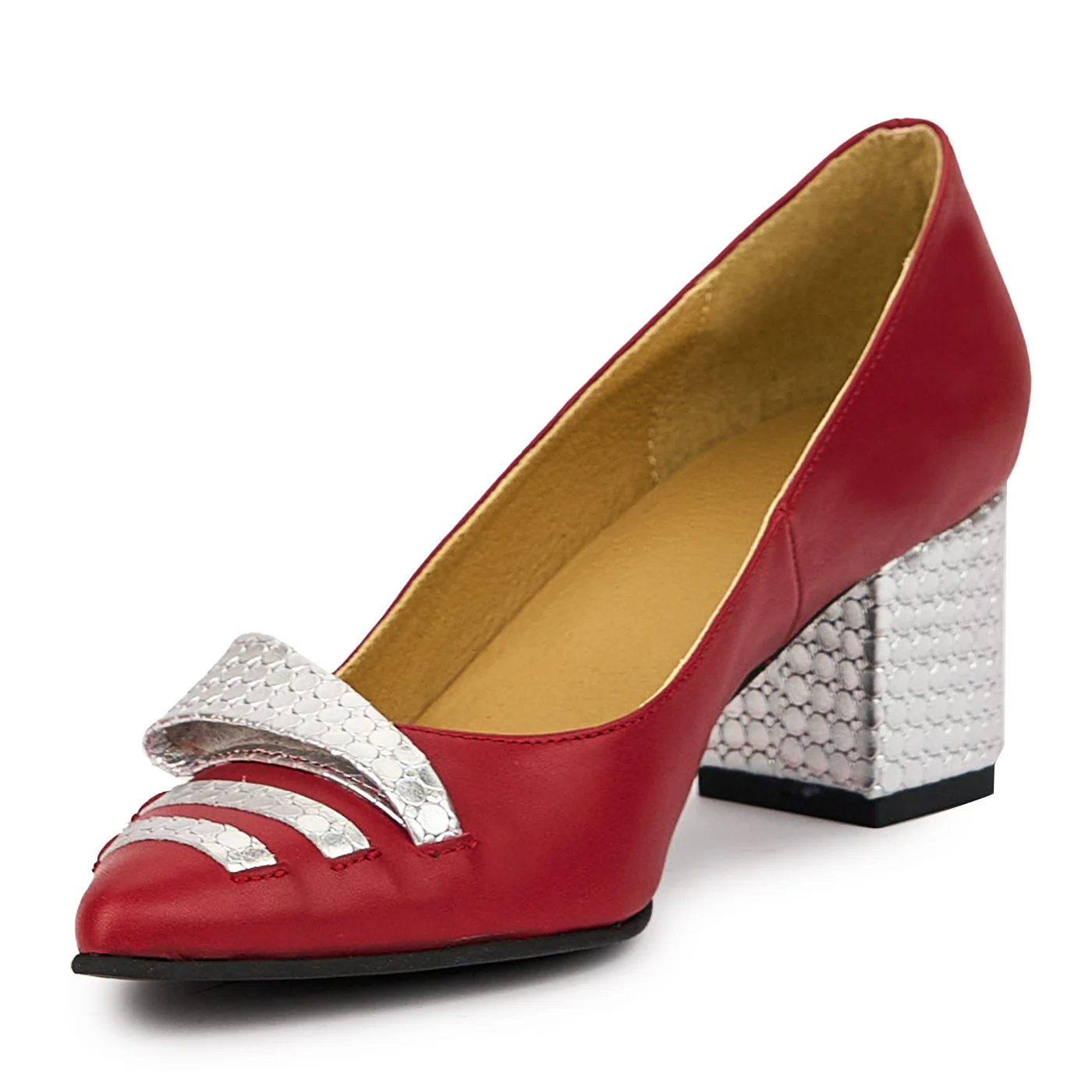 Pantofi dama din piele naturala rosu-bordo cu toc gros 6 cm 14430 - Image 3