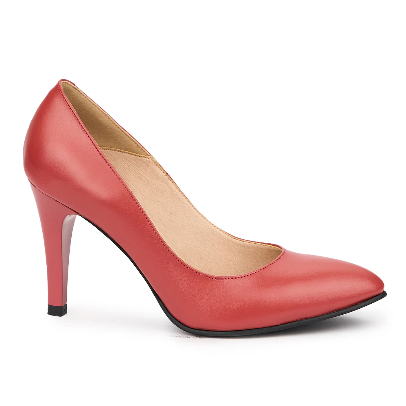 Pantofi dama din piele naturala rosu - caramiziu cu toc subtire 9.5 cm 14495