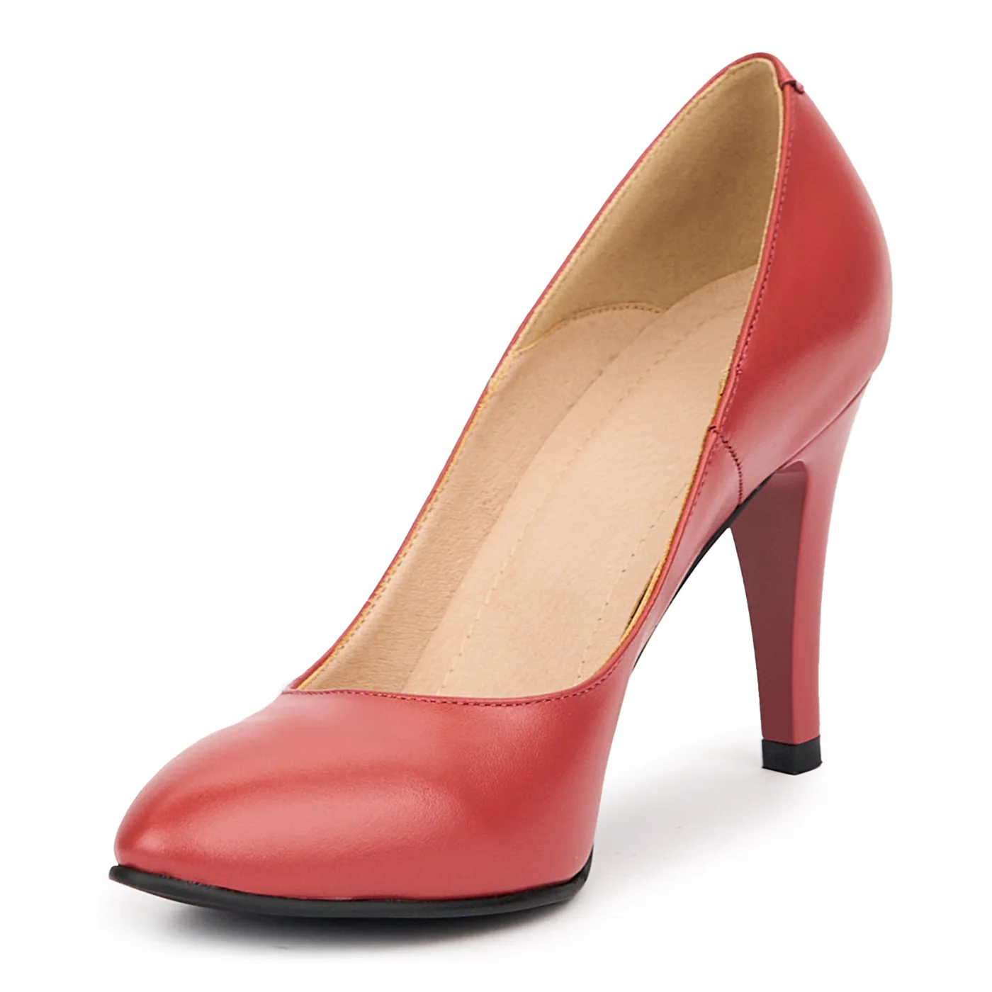 Pantofi dama din piele naturala rosu - caramiziu cu toc subtire 9.5 cm 14495 - Image 3