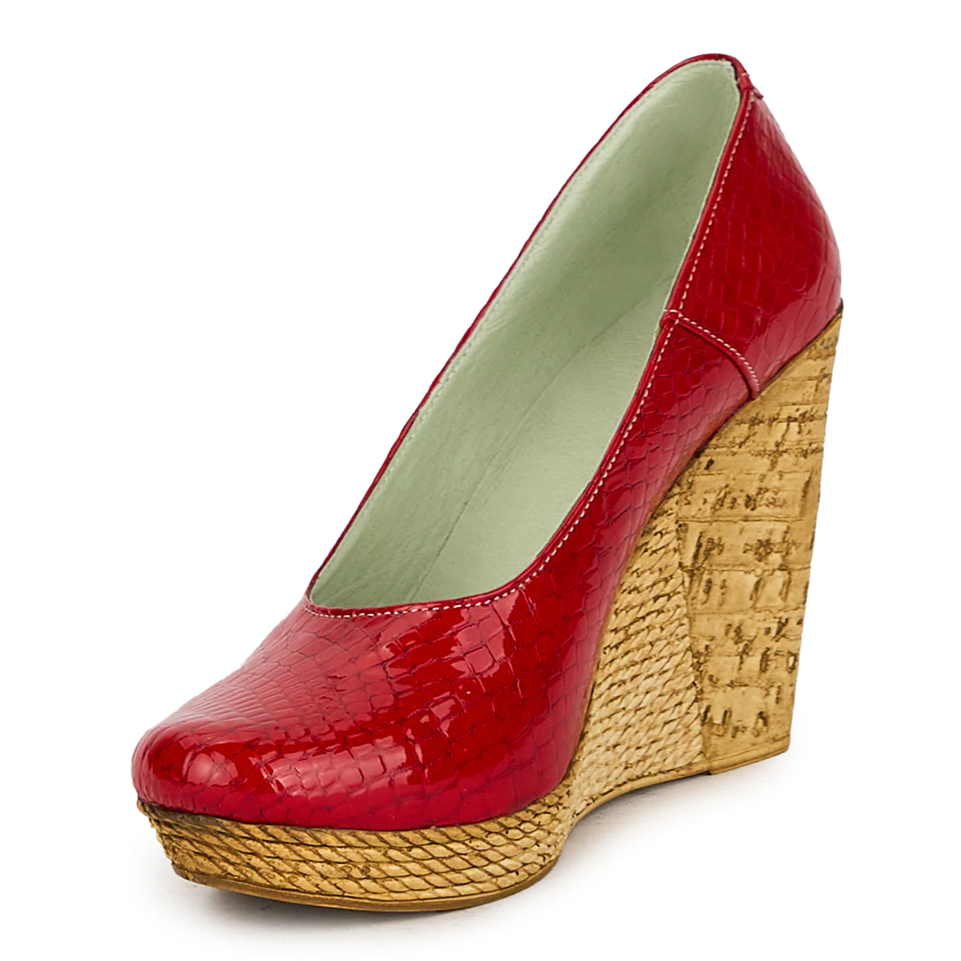 Pantofi dama din piele naturala rosu  cu platforma 17555 - Image 3