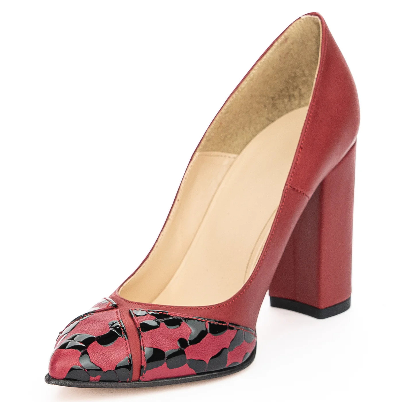 Pantofi dama din piele naturala rosu cu toc gros 9.5 cm 13919 - Image 3