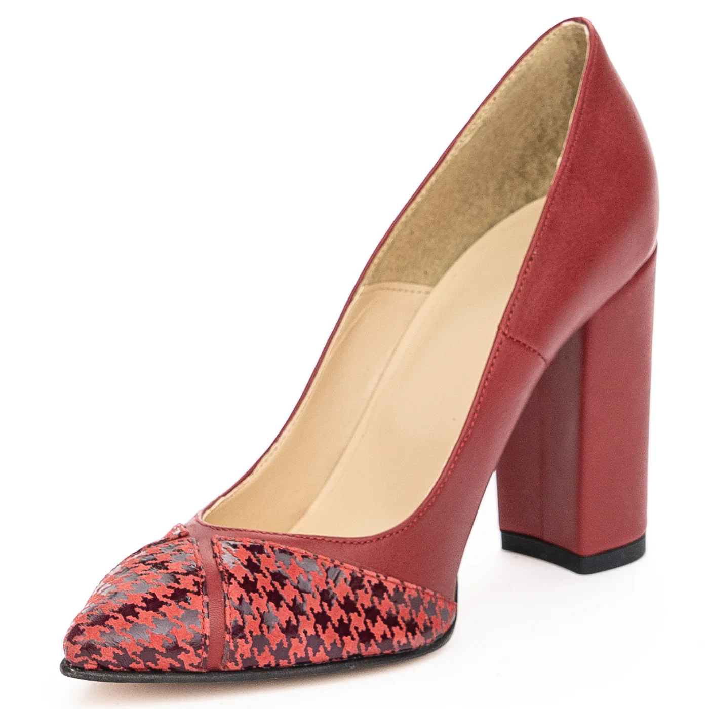 Pantofi dama din piele naturala rosu cu toc gros 9.5 cm 13933 - Image 3