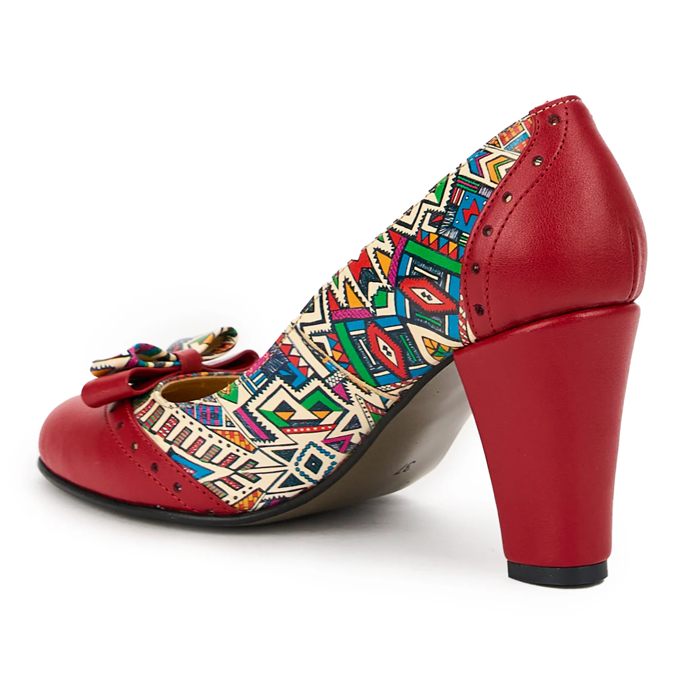 Pantofi dama din piele naturala rosu - multicolor cu toc gros 8 cm 14863 - Image 2