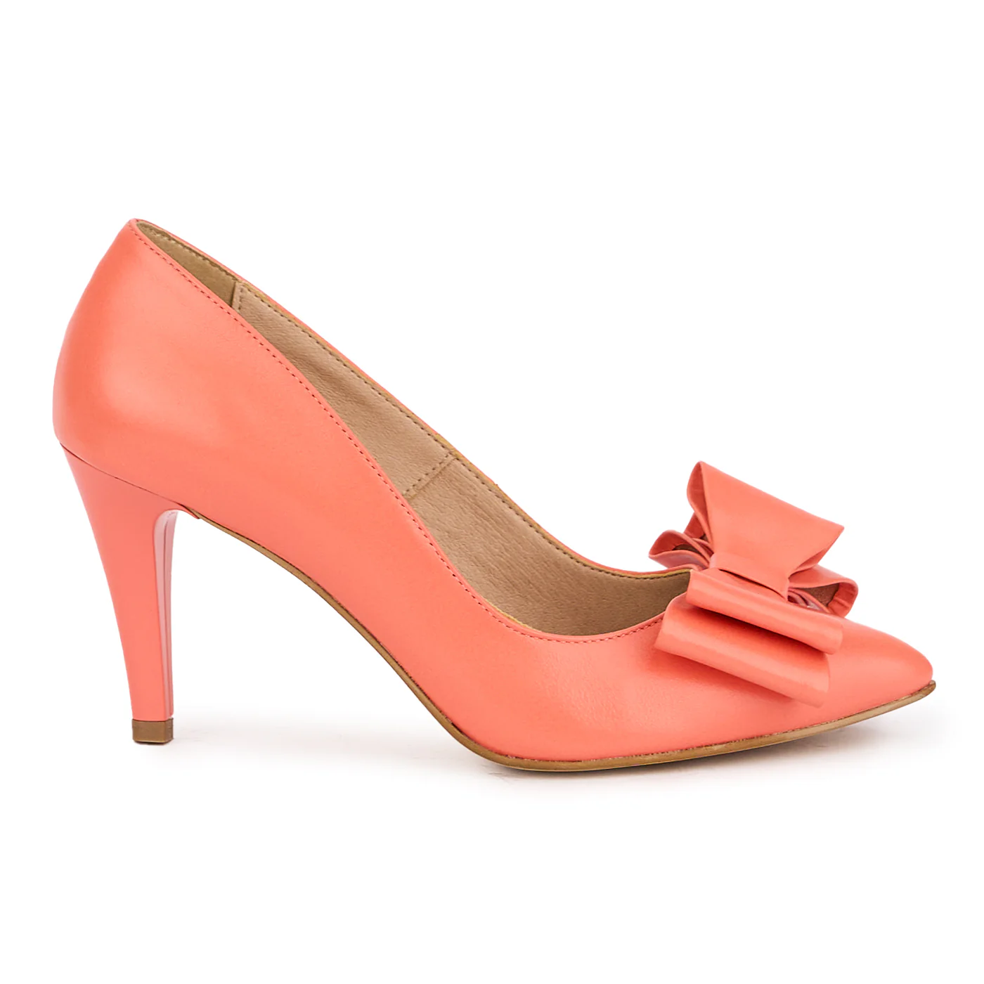 Pantofi dama din piele naturala roz-corai cu toc subtire 8.5 cm 17041