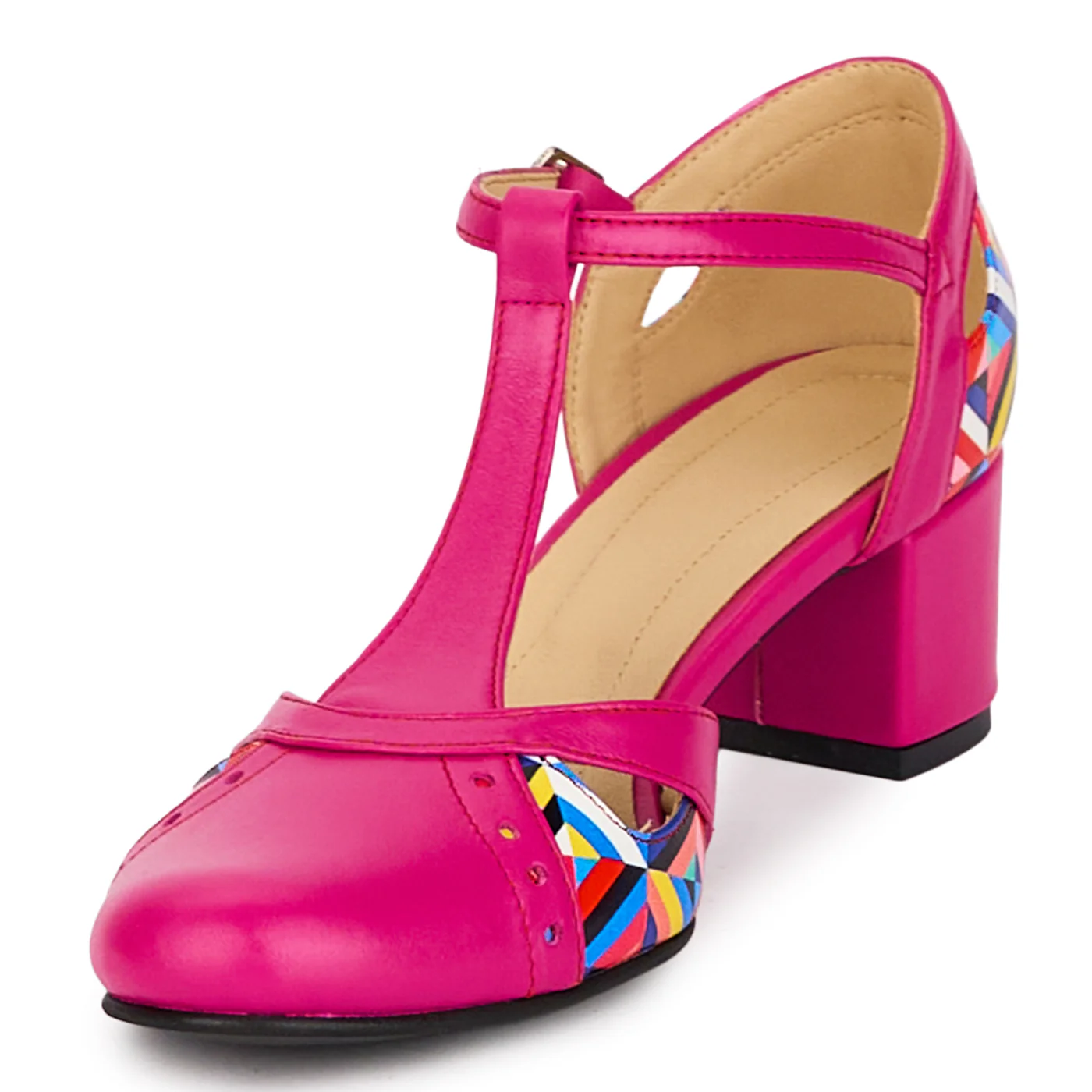 Pantofi dama din piele naturala roz cu toc gros 5 cm 18597 - Image 3