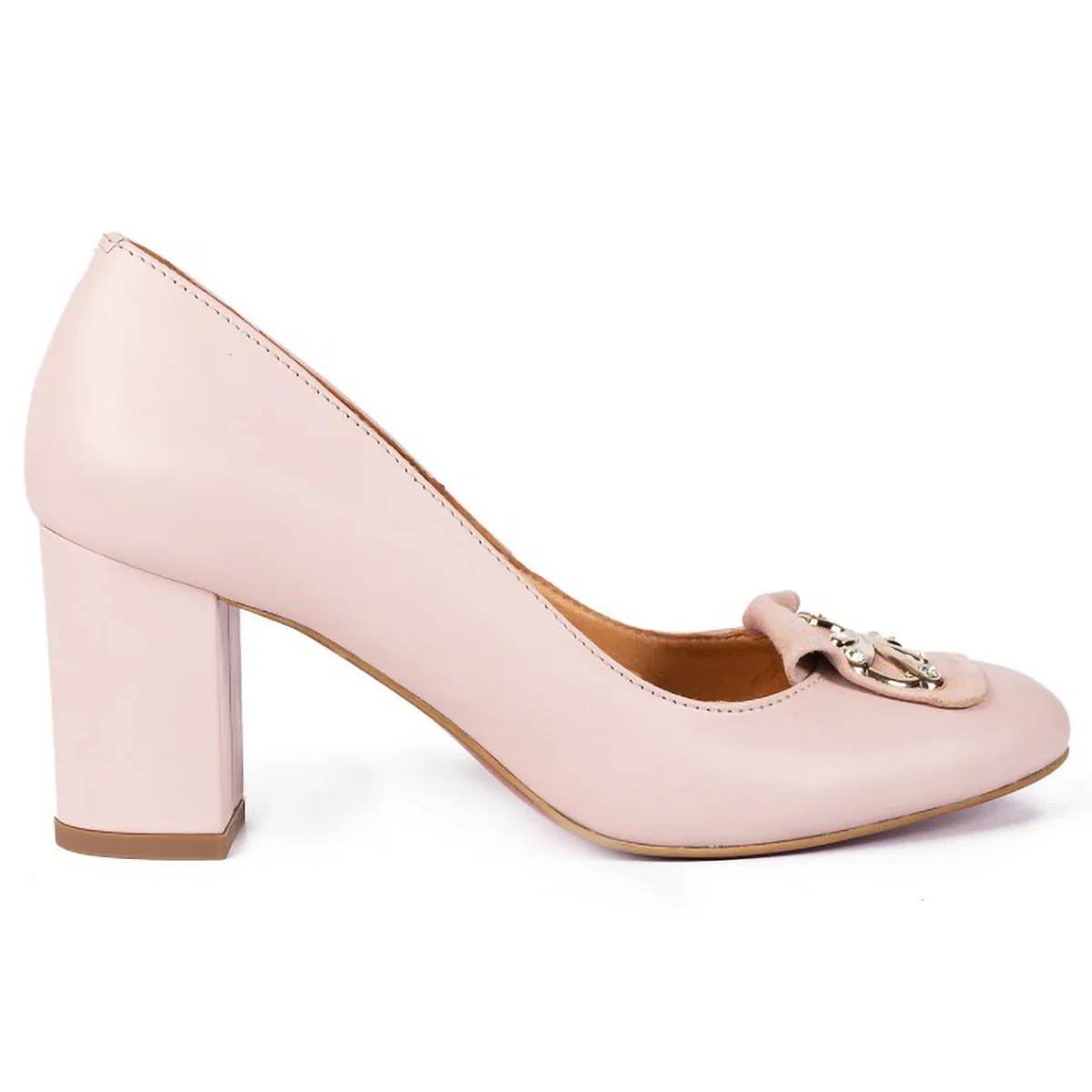 Pantofi dama din piele naturala roz cu toc gros 6 cm 15721