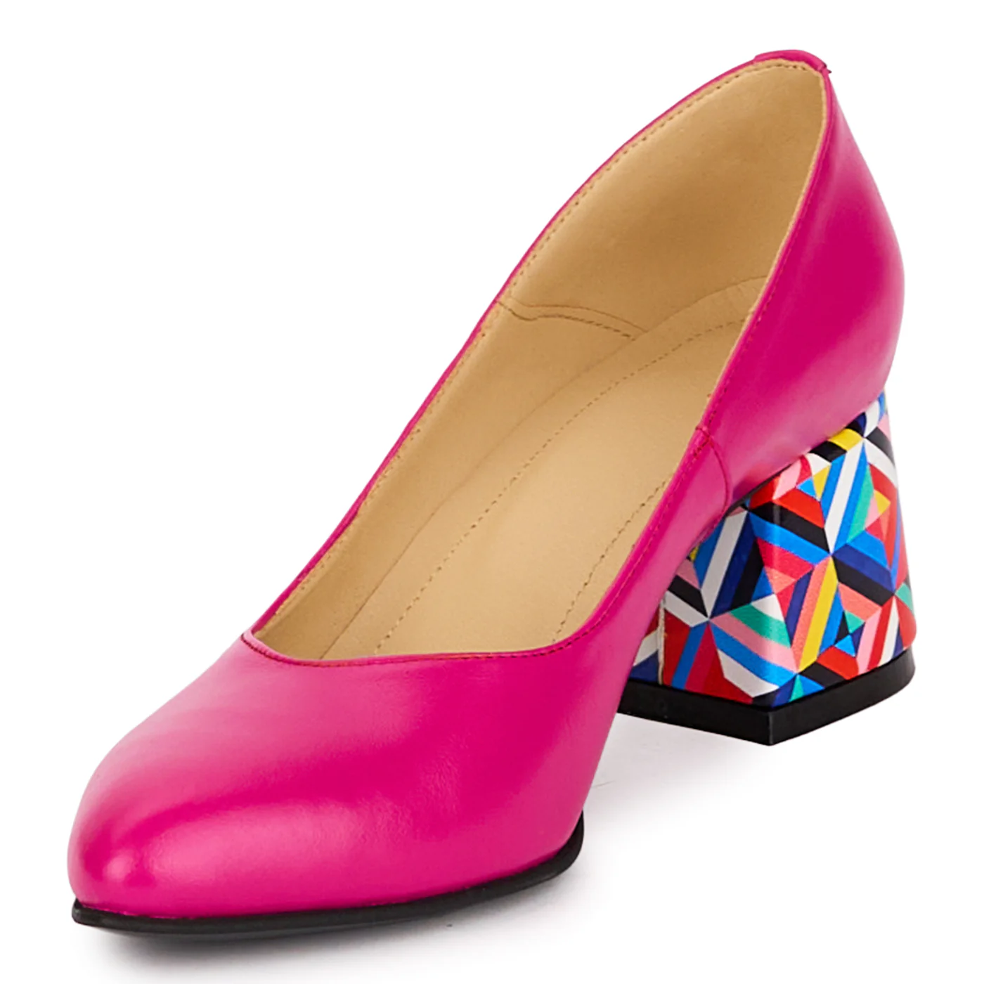 Pantofi dama din piele naturala roz cu toc gros 6 cm 18600 - Image 3