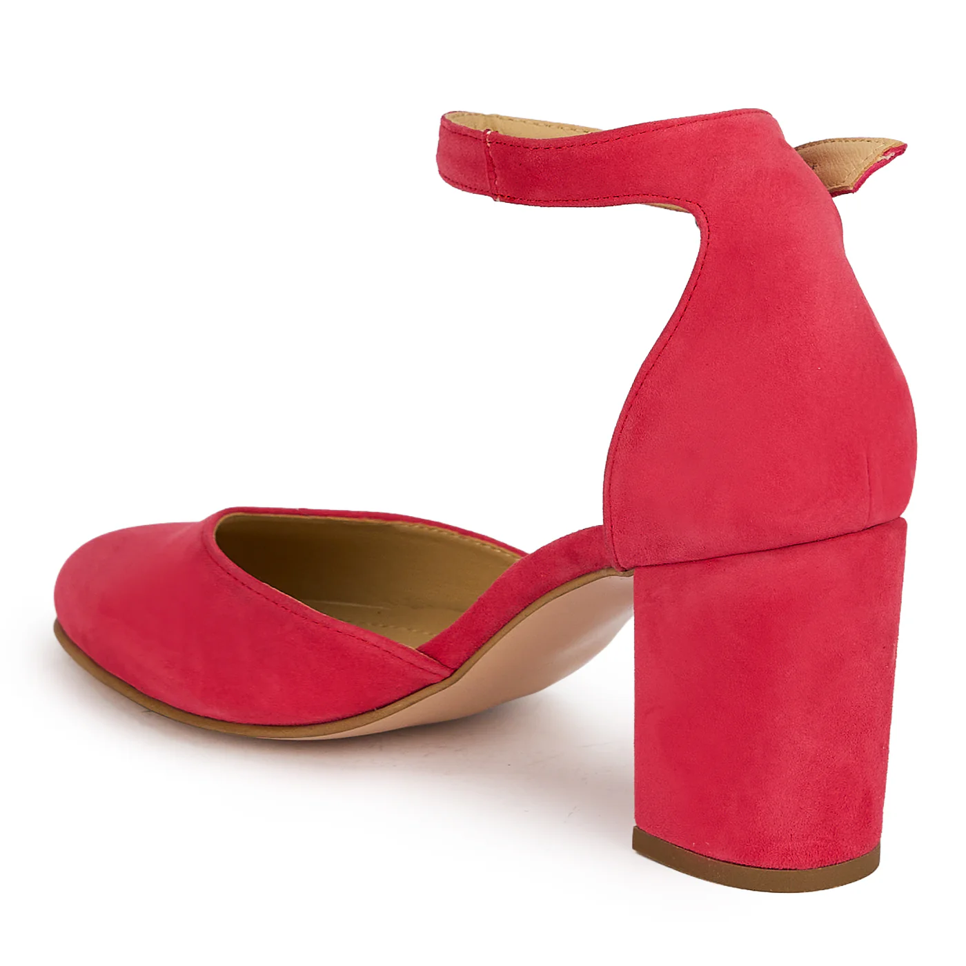 Pantofi dama din piele naturala roz cu toc gros 7.5 cm 19420 - Image 2