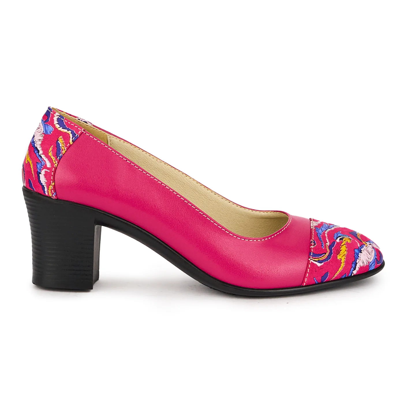 Pantofi dama din piele naturala roz-fucsia cu toc gros 6 cm 16047