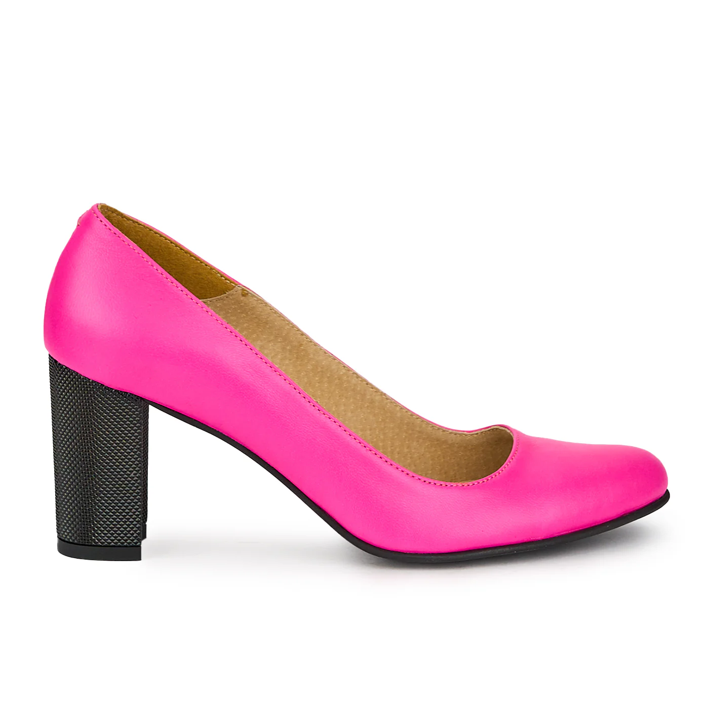 Pantofi dama din piele naturala roz-fucsia cu toc gros 7.5 cm 15854