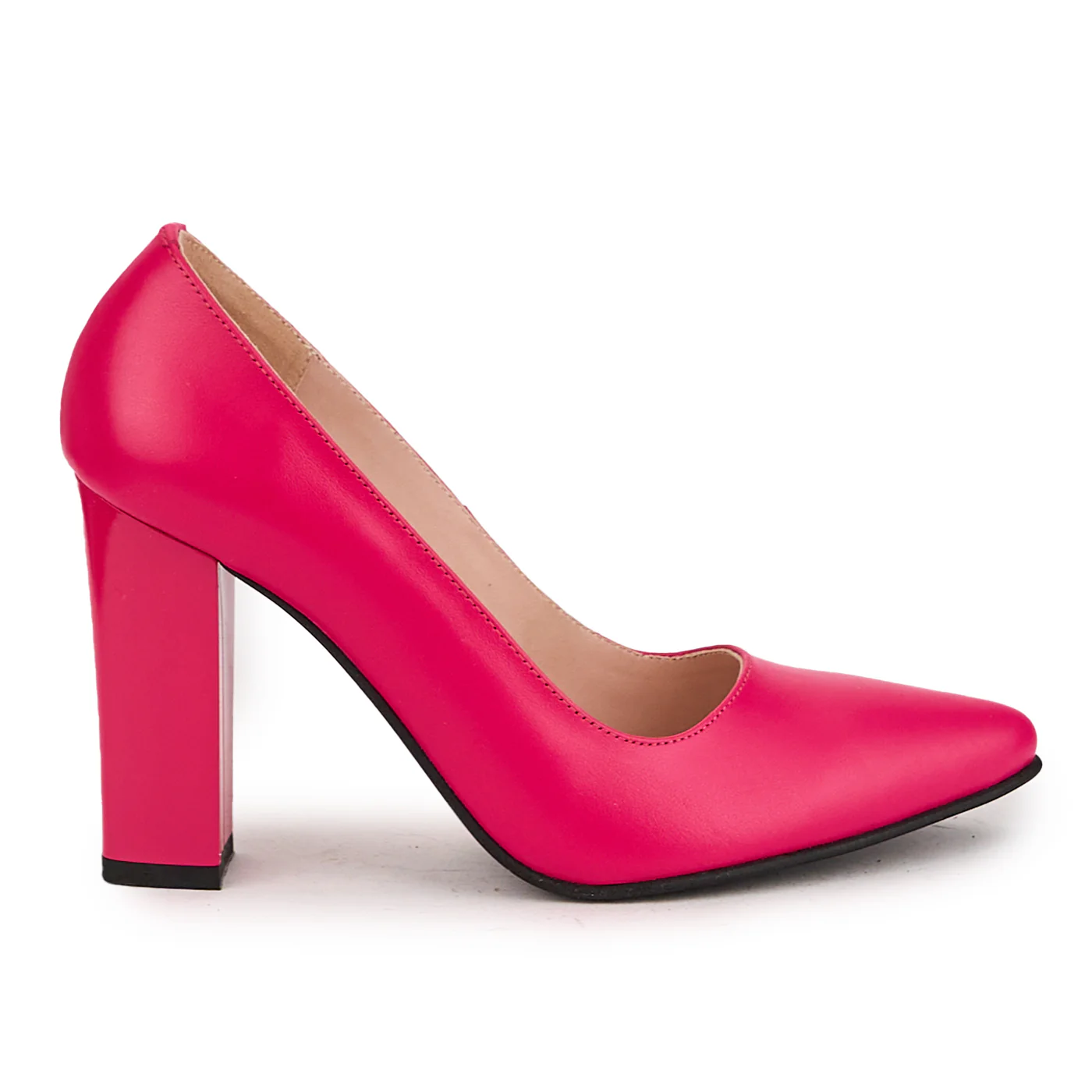 Pantofi dama din piele naturala roz-fucsia cu toc gros 9.5 cm 16746