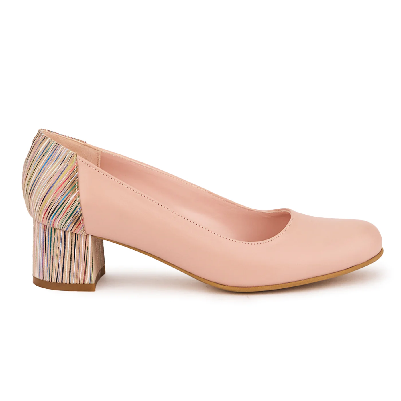 Pantofi dama din piele naturala roz-nude cu toc mic 4.5 cm 16764