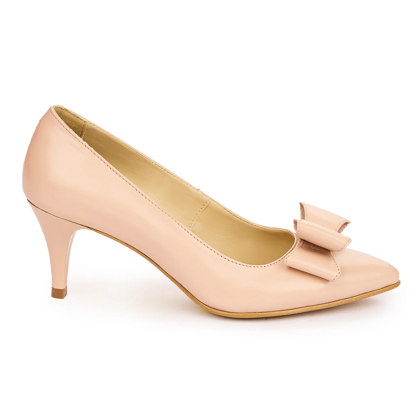 Pantofi dama din piele naturala roz - nude cu toc subtire 7 cm 13783