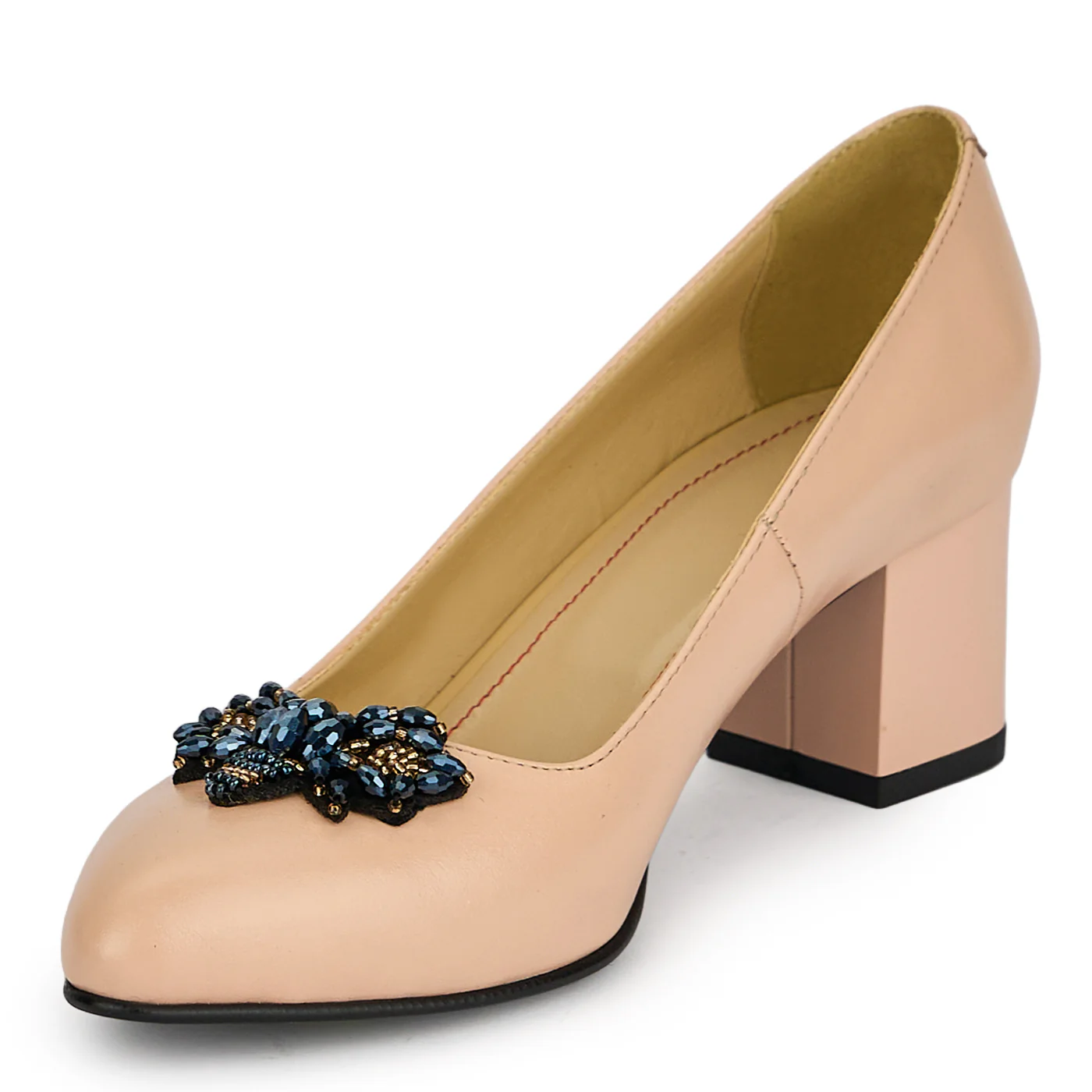 Pantofi dama din piele naturala roz pudra cu toc gros 5.5 cm 19448 - Image 3