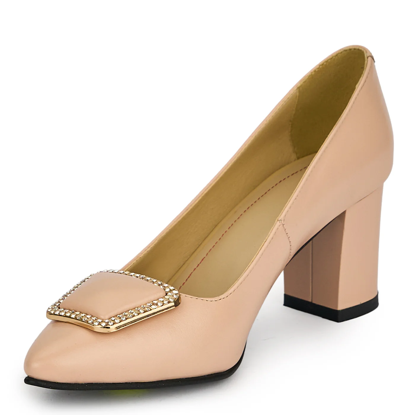 Pantofi dama din piele naturala roz pudra cu toc gros 6.5 cm 19436 - Image 3