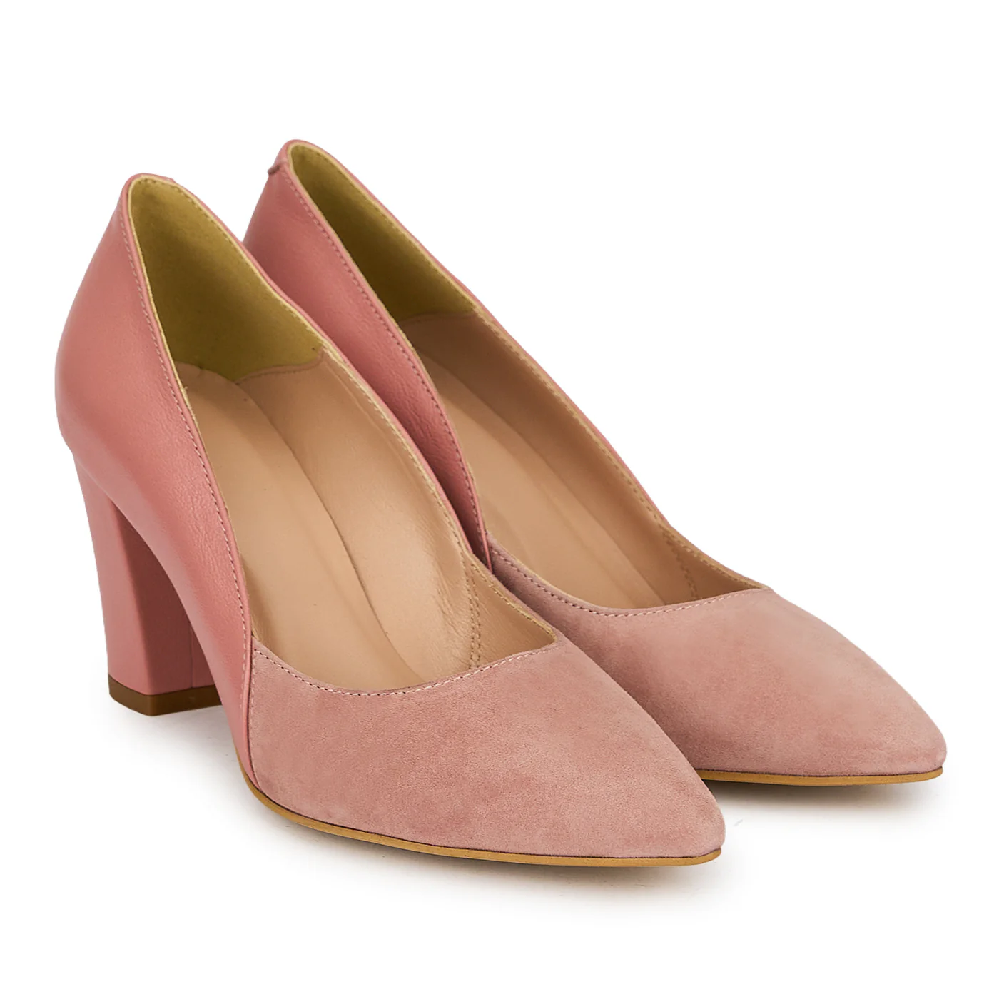 Pantofi dama din piele naturala roz pudra cu toc gros 7.5 cm 19811 - Image 4