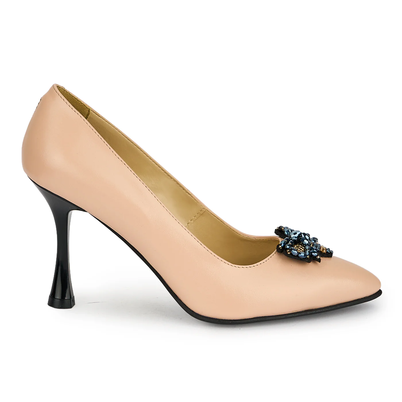Pantofi dama din piele naturala roz pudra cu toc subtire 8.5 cm 19456