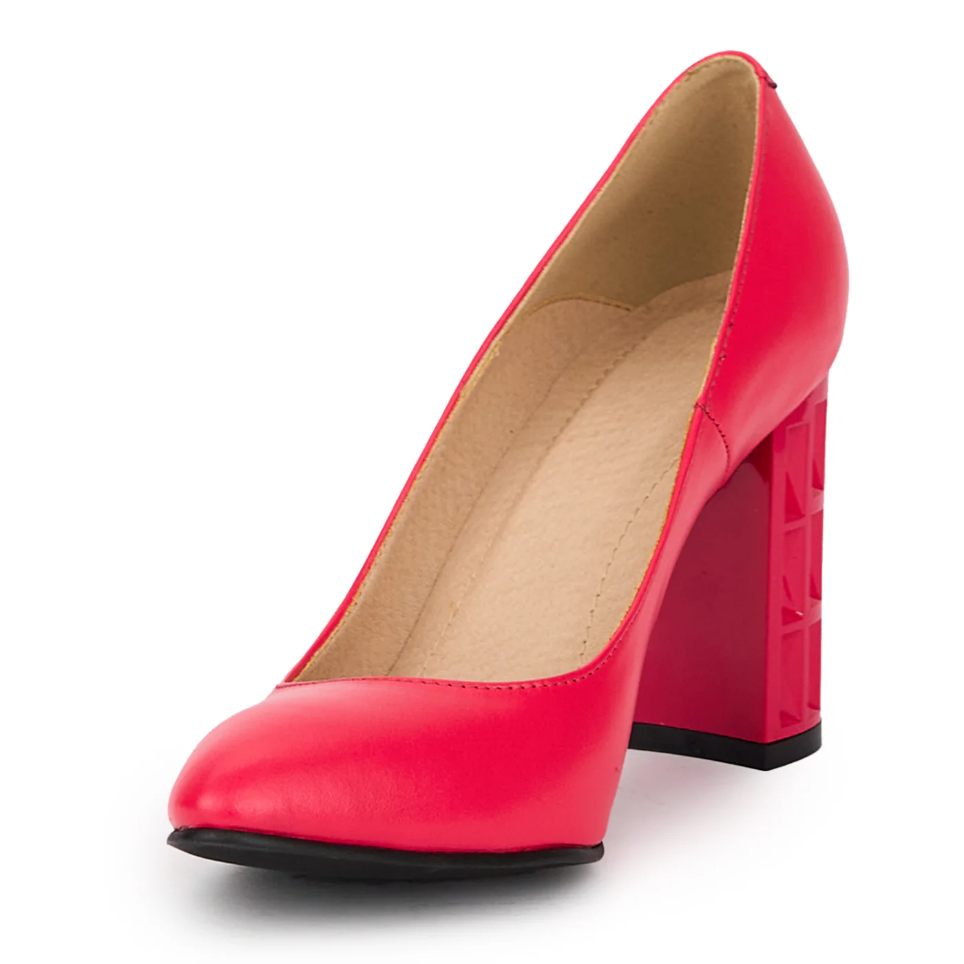 Pantofi dama din piele naturala roz-siclam cu toc gros 9 cm 15514 - Image 3