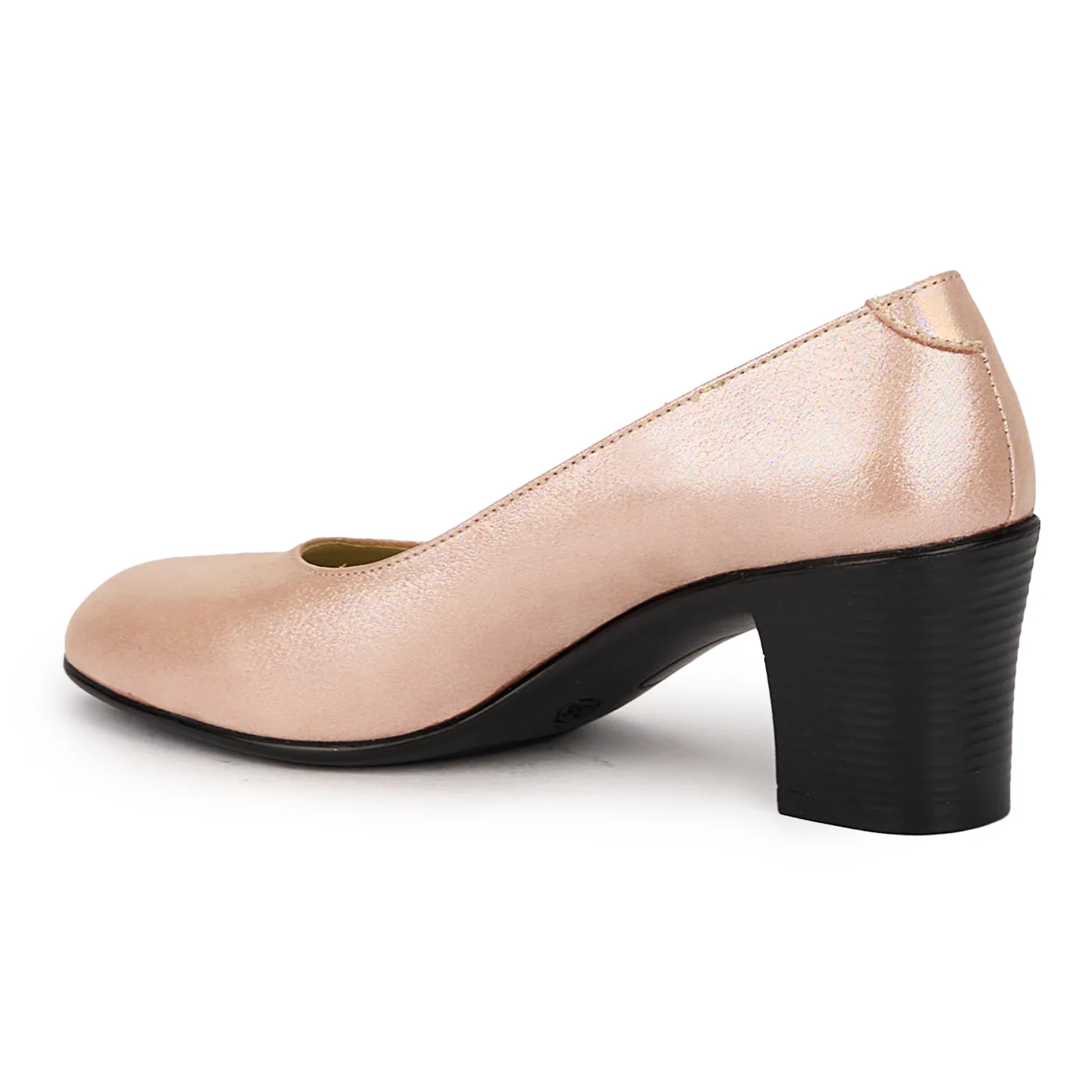 Pantofi dama din piele naturala roz-sidefat cu toc gros 6 cm 16043 - Image 2
