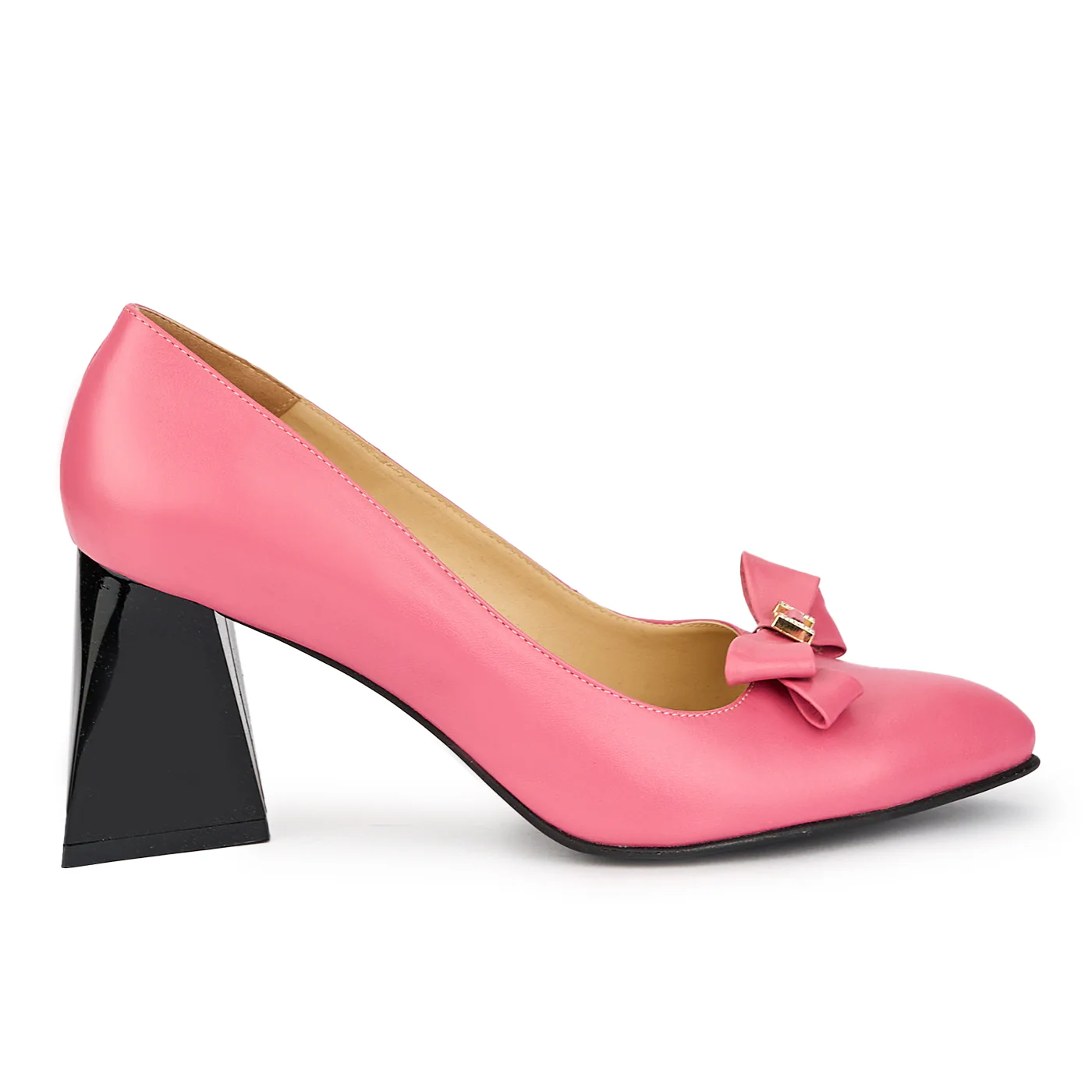 Pantofi dama din piele naturala roz toc gros 13393