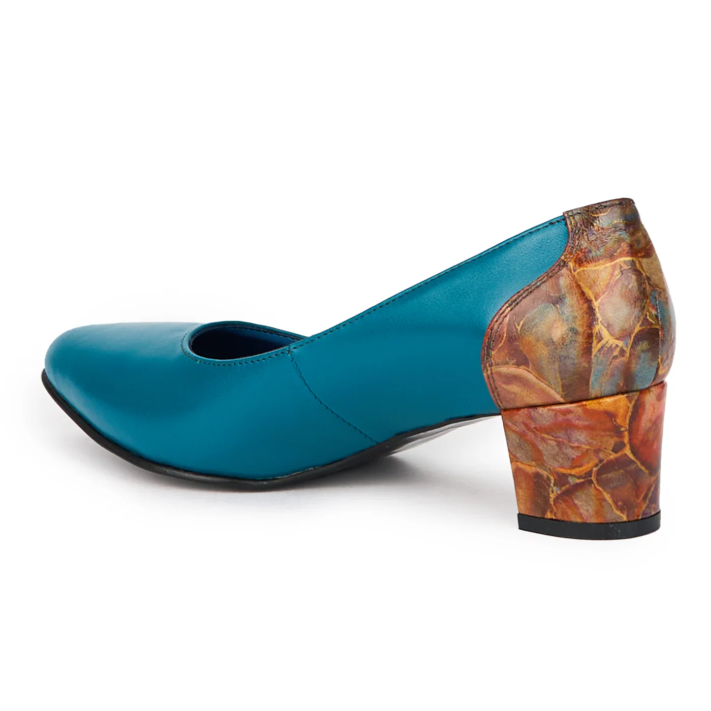 Pantofi dama din piele naturala turcoaz cu toc gros 4.5 cm 15357 - Image 2