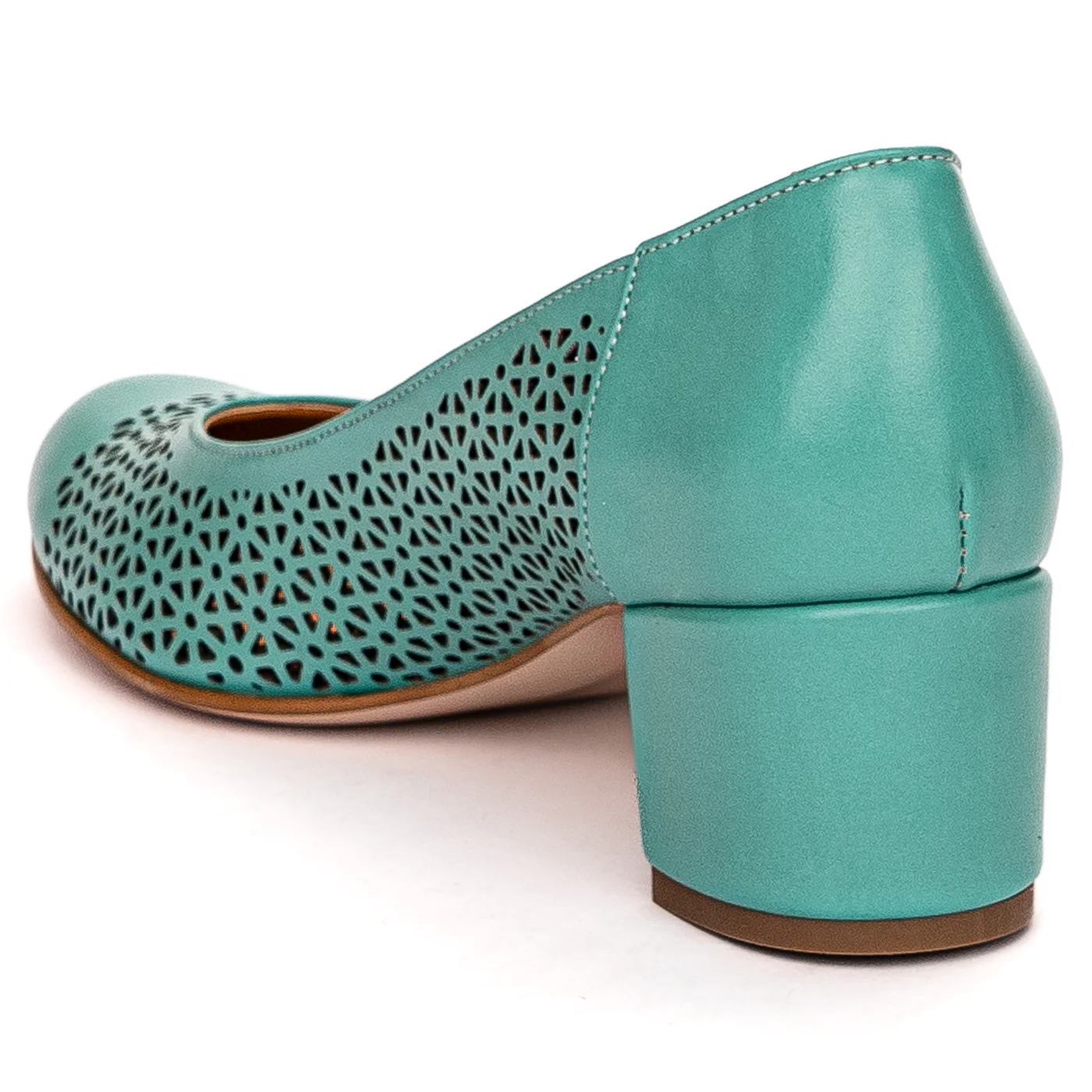 Pantofi dama din piele naturala turcoaz cu toc gros 5 cm 13651 - Image 2