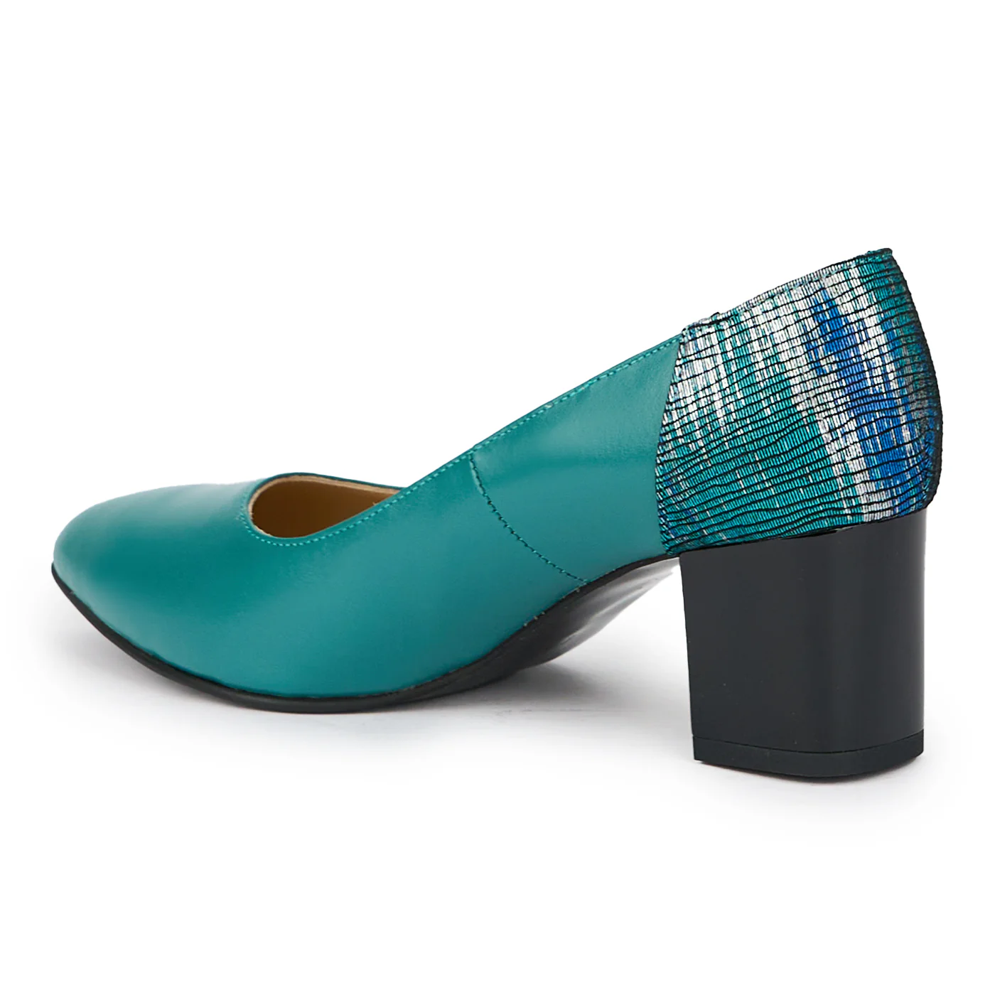 Pantofi dama din piele naturala turcoaz cu toc gros 6 cm 15263 - Image 2