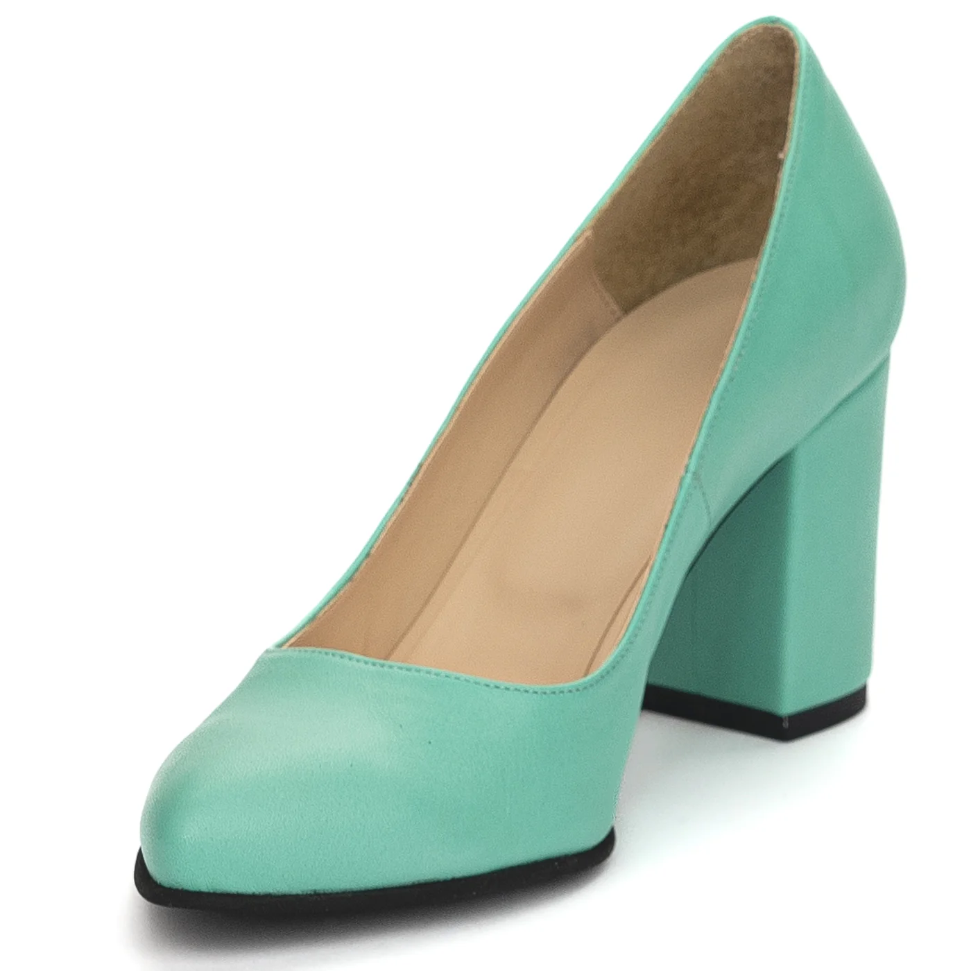 Pantofi dama din piele naturala turcoaz cu toc gros 7.5 cm 13844 - Image 3