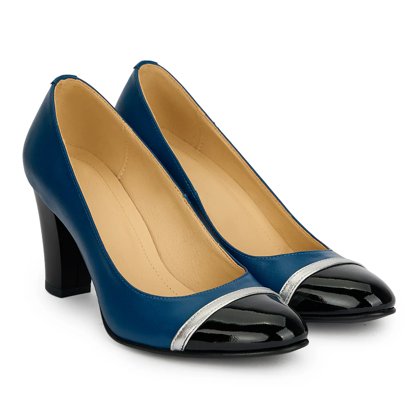 Pantofi dama din piele naturala turcoaz cu toc gros 7.5 cm 19409 - Image 4