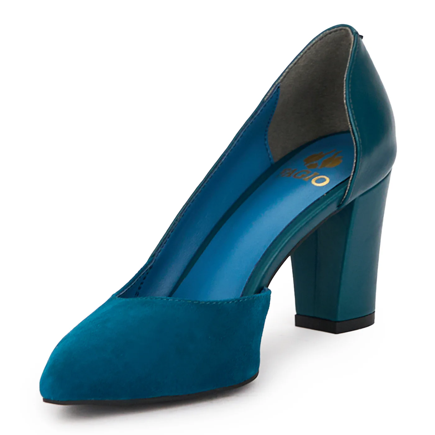 Pantofi dama din piele naturala turcoaz cu toc gros 8 cm 15358 - Image 3